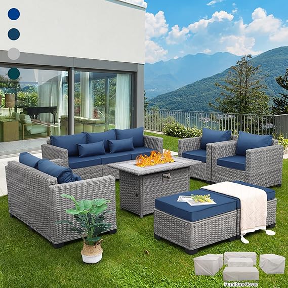 7-Piece Outdoor Patio Set with 60000 BTU Fire Pit Table