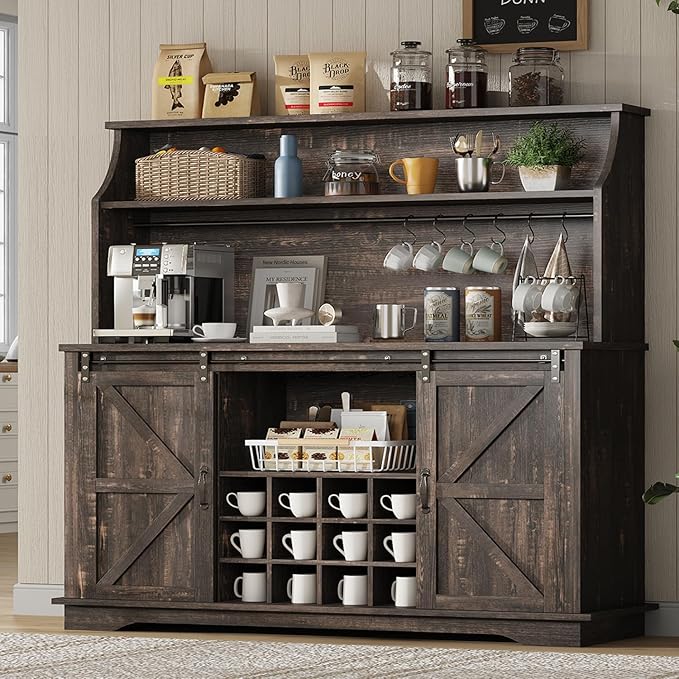Farmhouse Coffee Bar Cabinet with Wine Storage