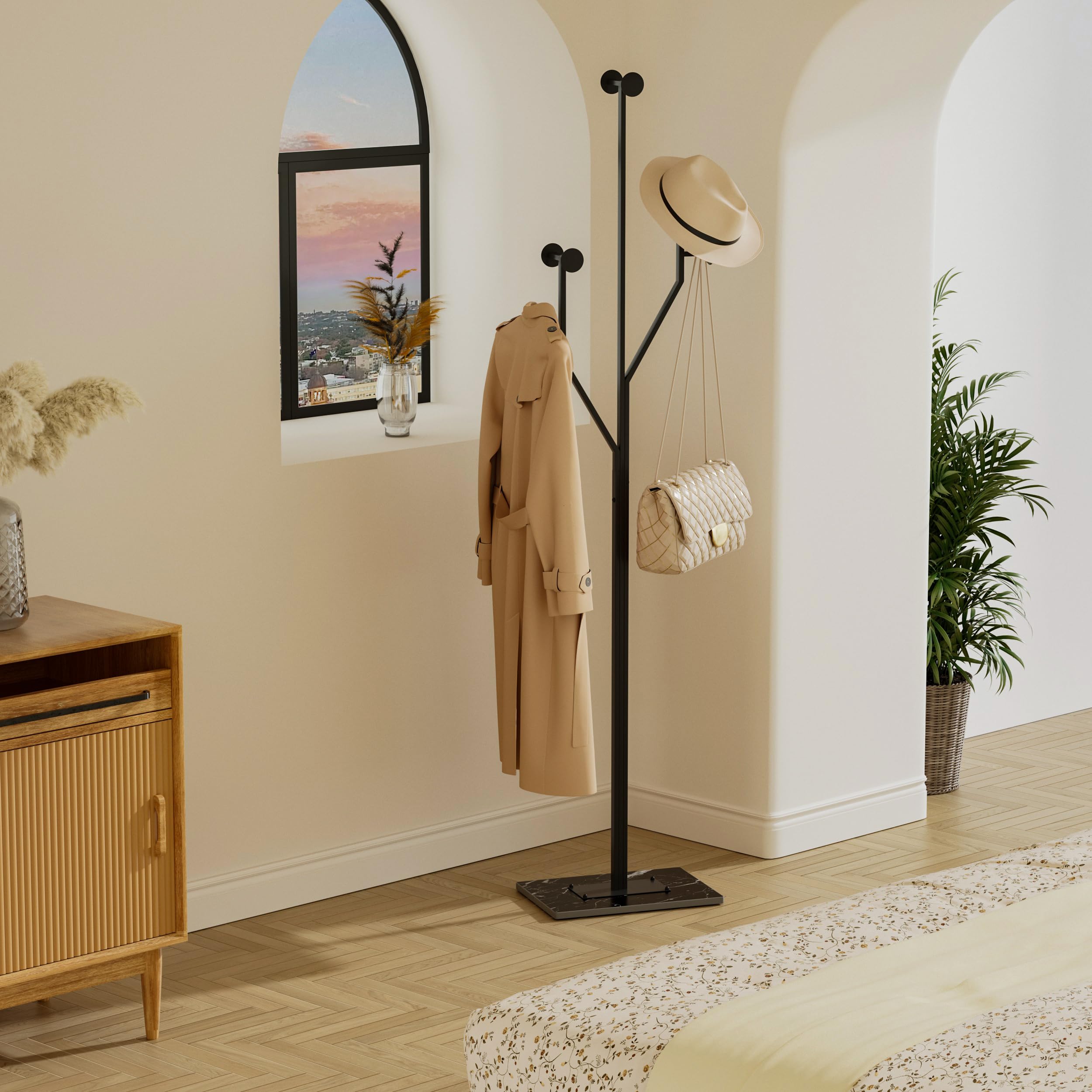 Freestanding Metal Coat Rack with Marble Base