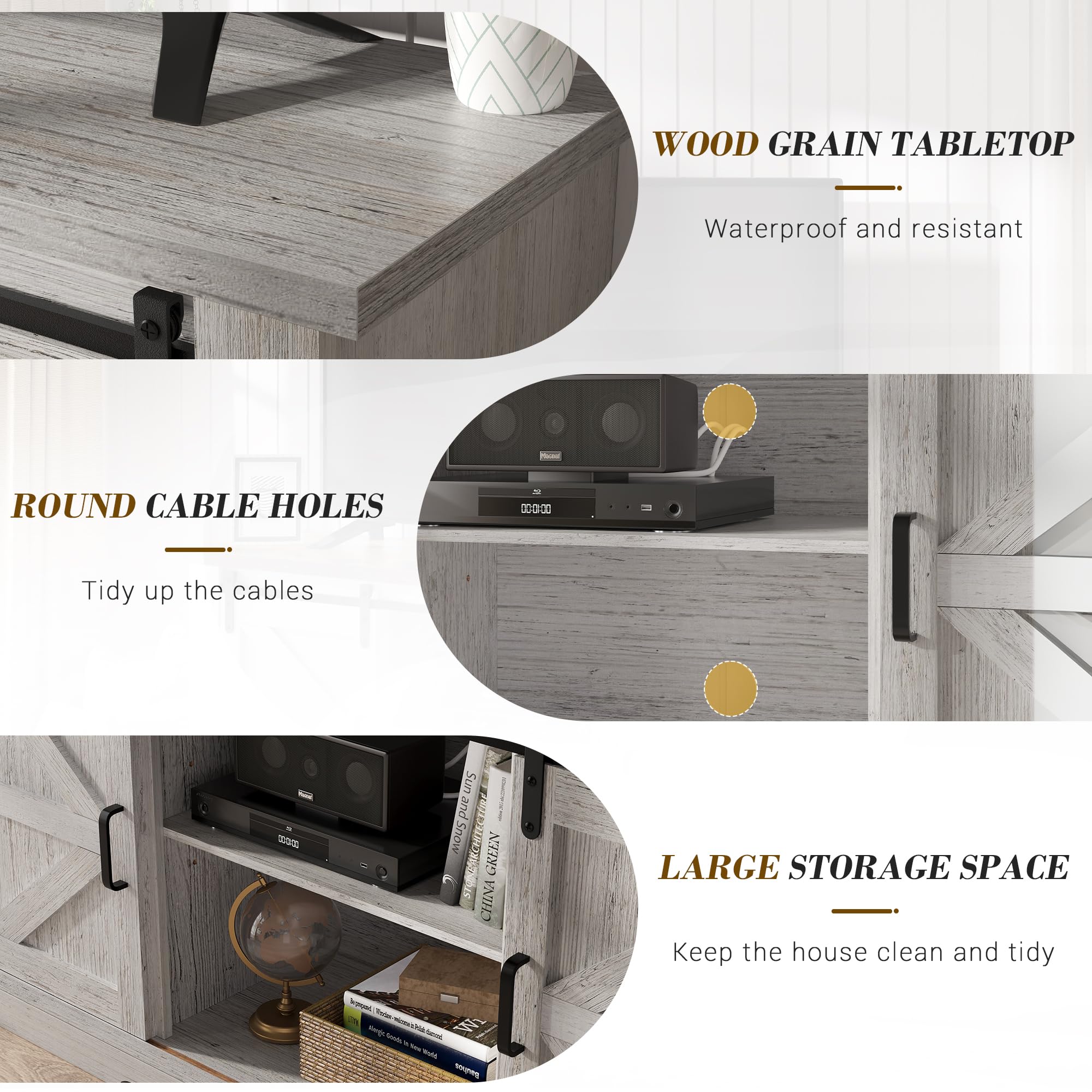 58-Inch Farmhouse TV Console with Sliding Barn Doors
