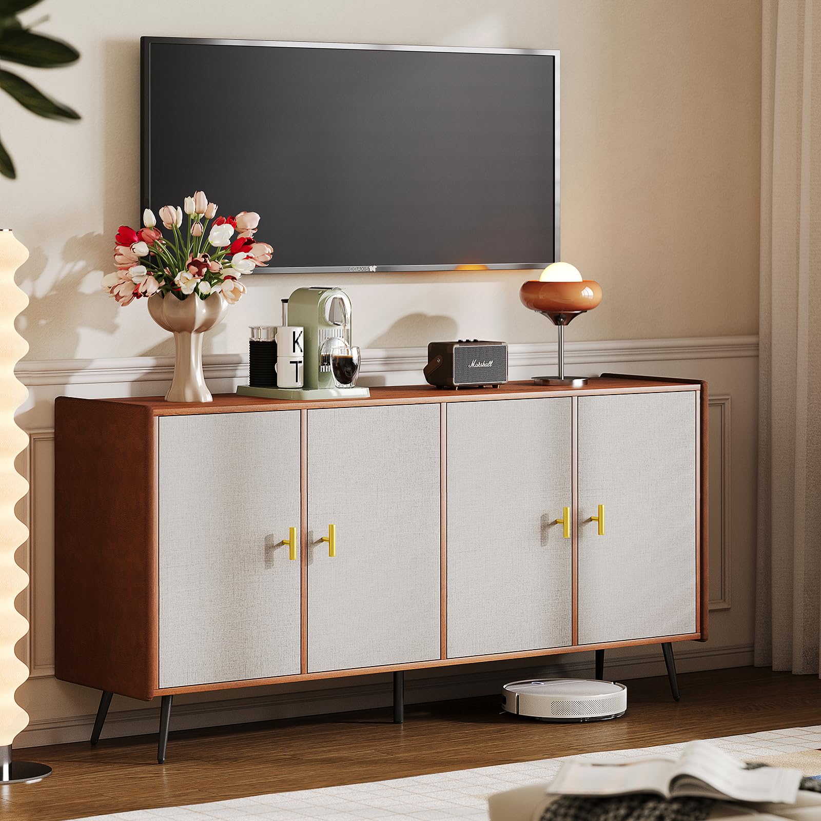 Mid-Century Buffet Cabinet with Storage 63" Wide