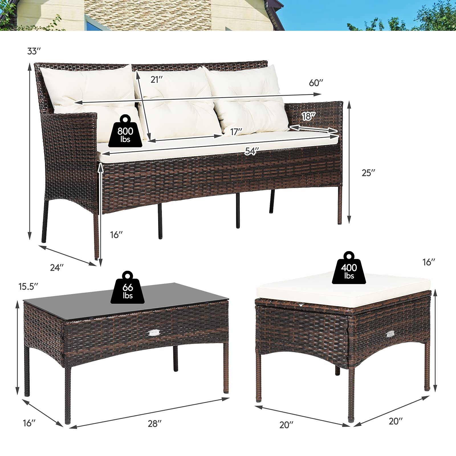 3-Piece Outdoor Rattan Conversation Set