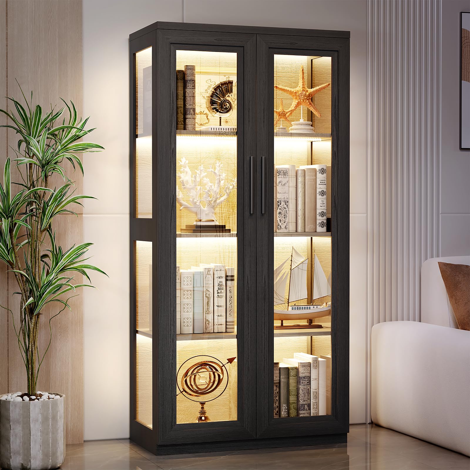 Curio Cabinet with Glass Doors and LED Lights