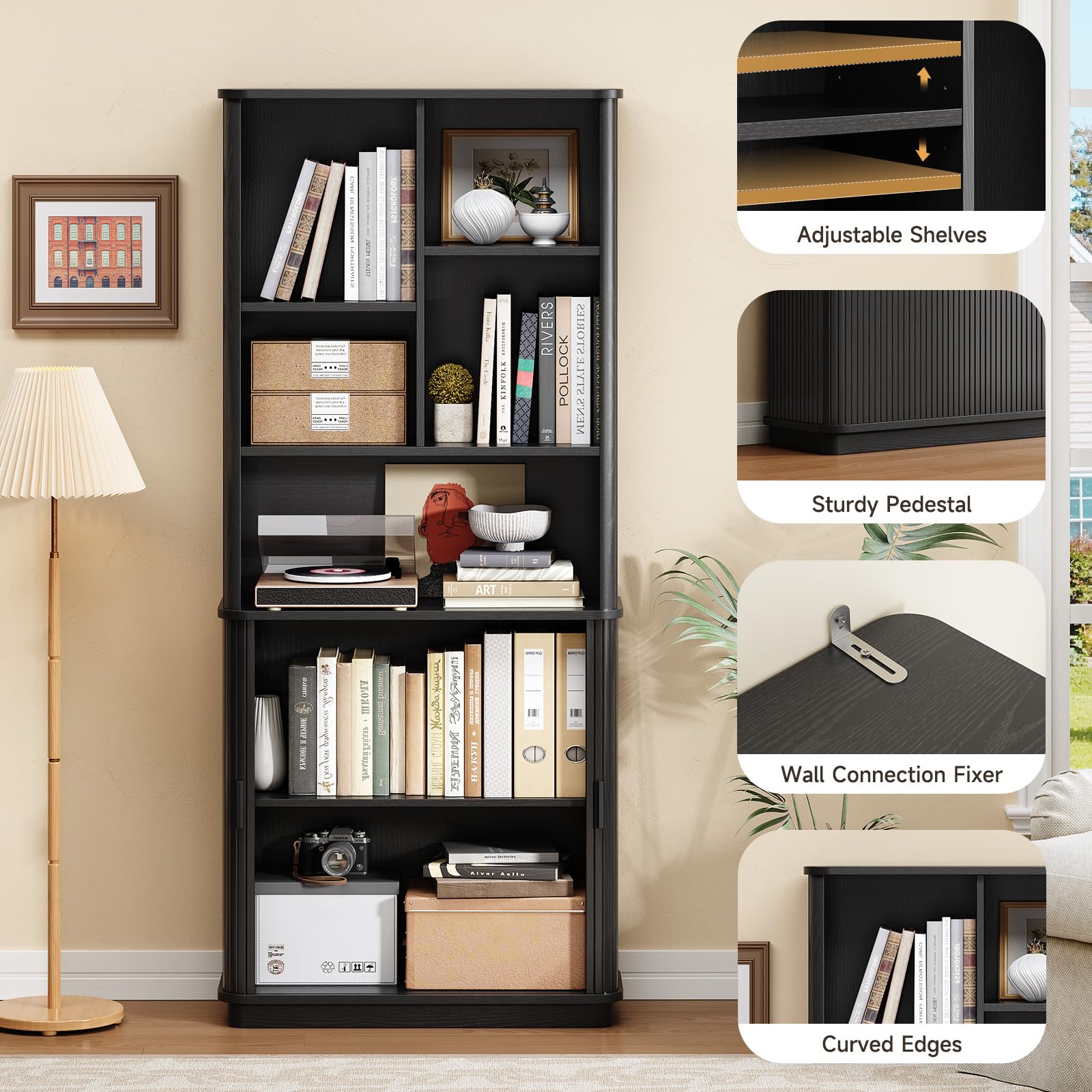 71" Tall Cube Bookcase with Storage Cabinet
