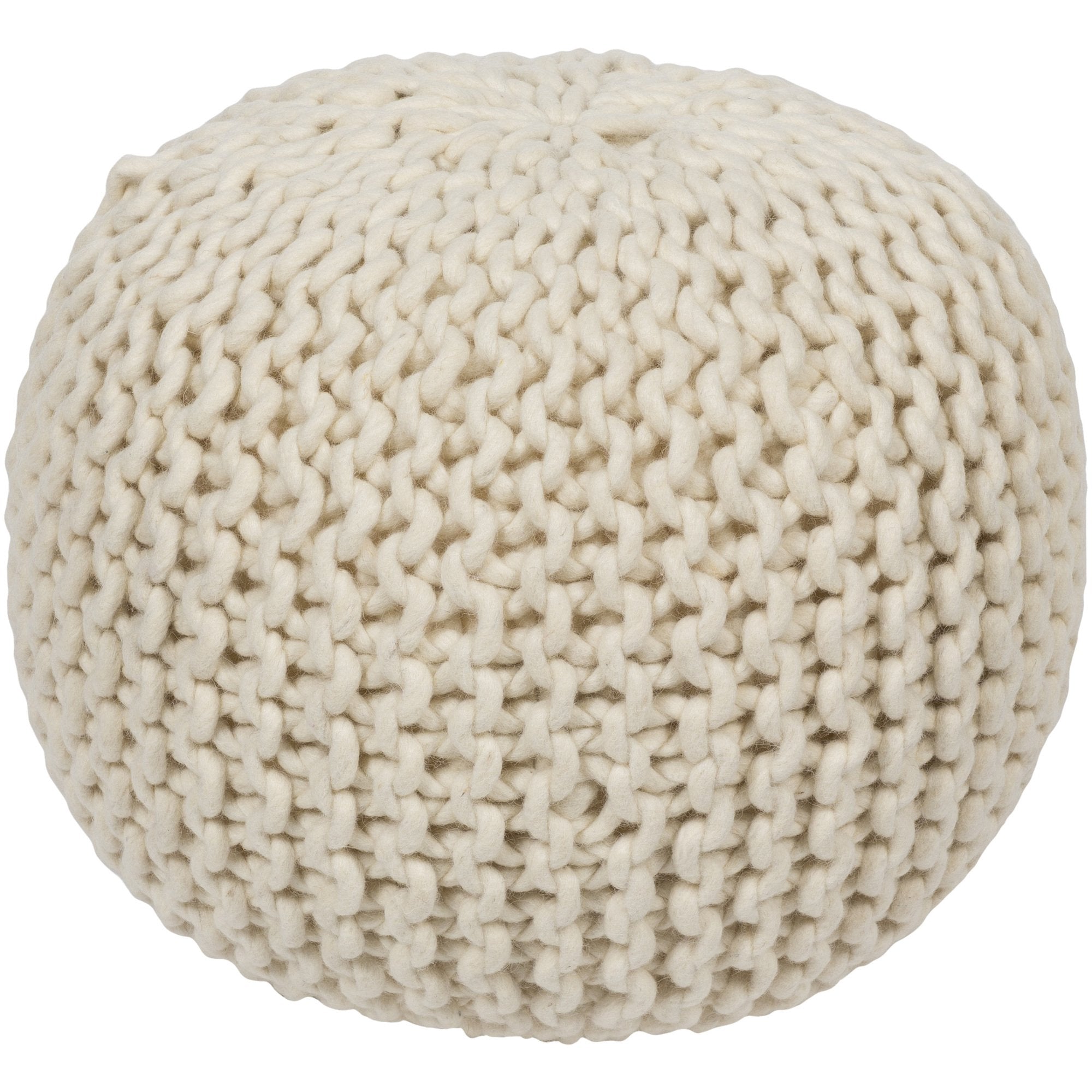 Round Braided Wool Pouf Cream