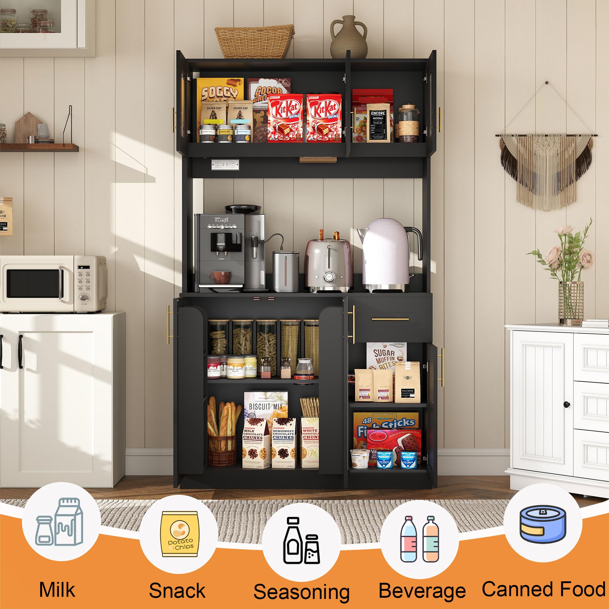 Tall Kitchen Pantry Cabinet with Hutch