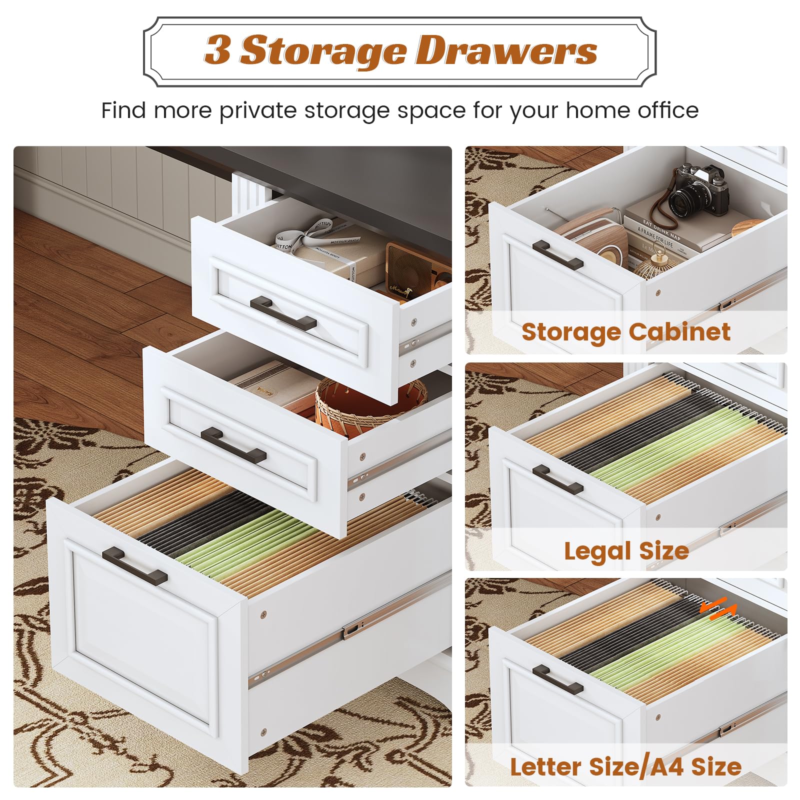 69" Executive L-Shaped Desk with Drawers and Storage Cabinet