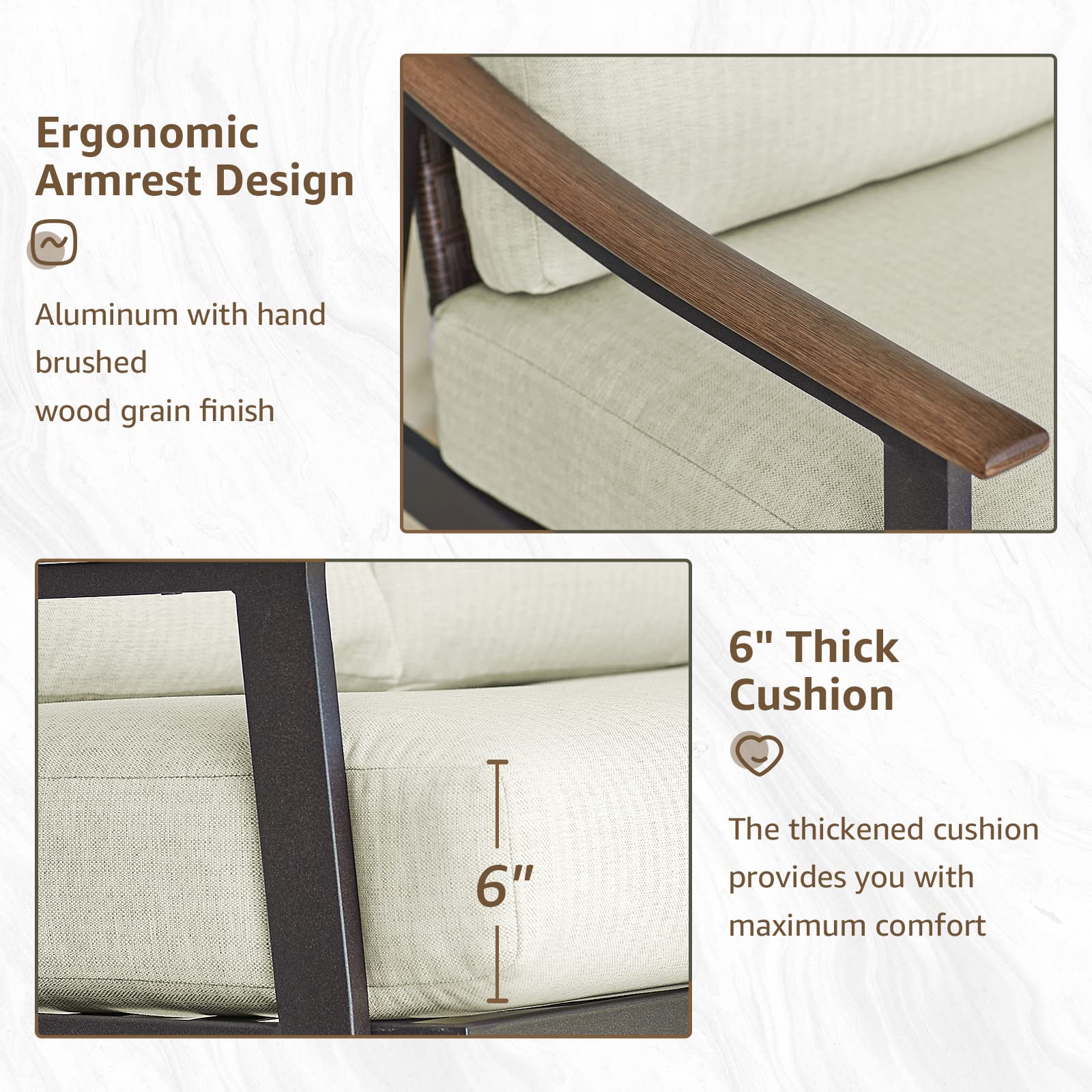 Patio Loveseat Sofa with Wicker Backrest and Cushion