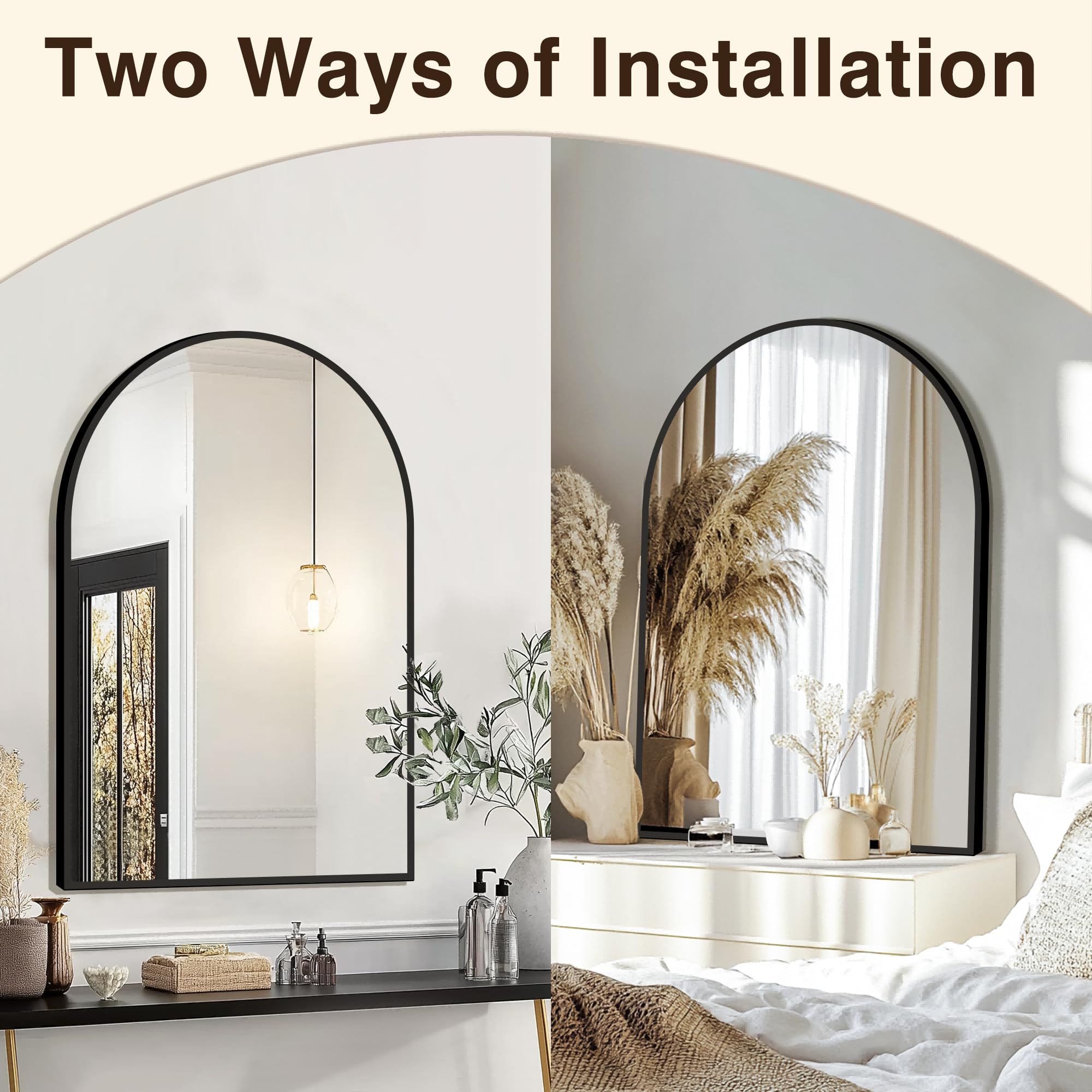 Arched Wall Mirror 24x36 Inch Black Metal Frame
