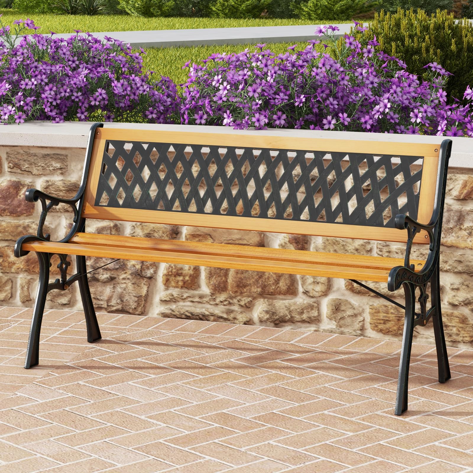 Cast Iron & Hardwood Outdoor Garden Bench