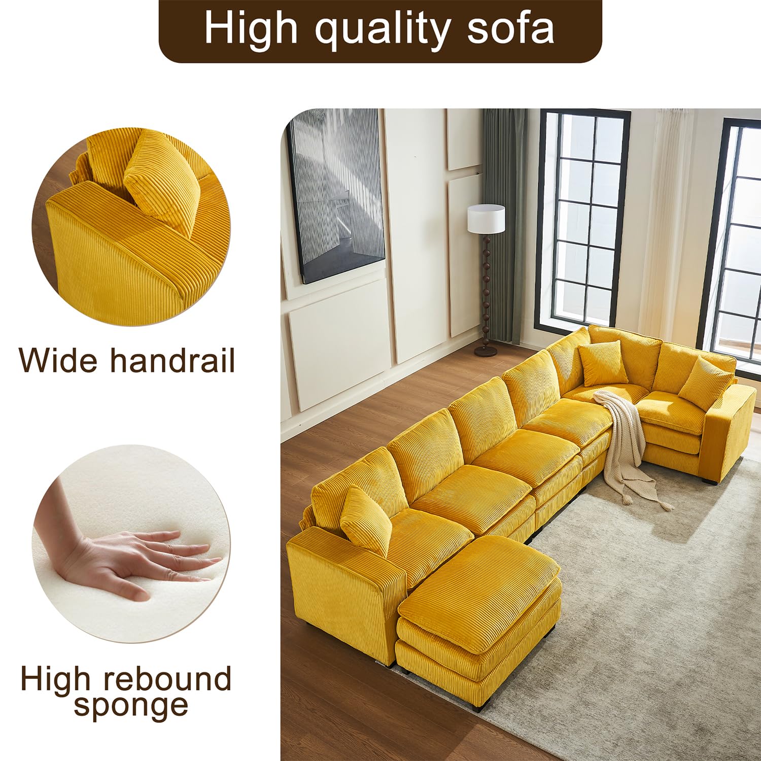 Large Modular Sectional Sofa 6-Seat with Ottoman