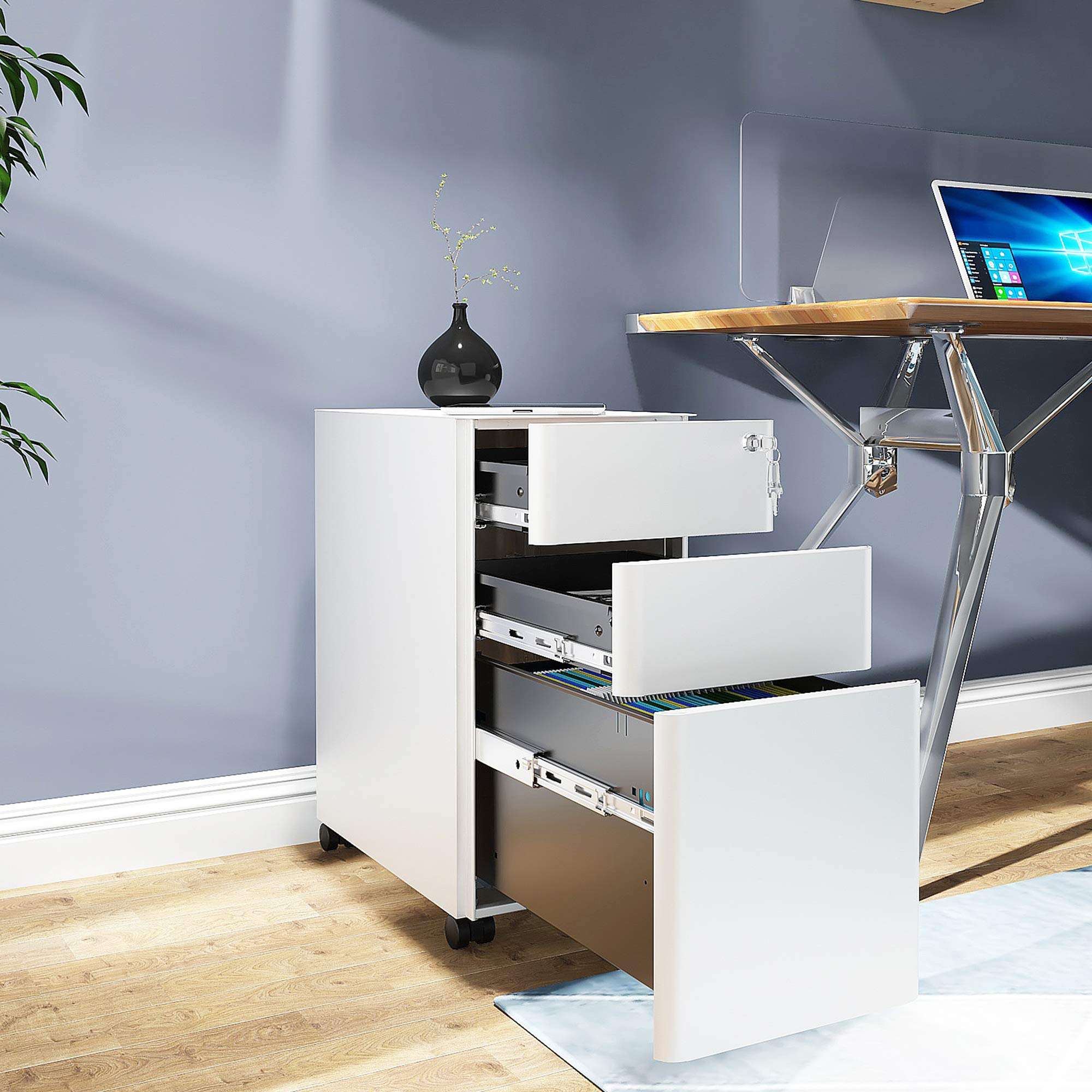 3-Drawer Mobile Filing Cabinet with Lock