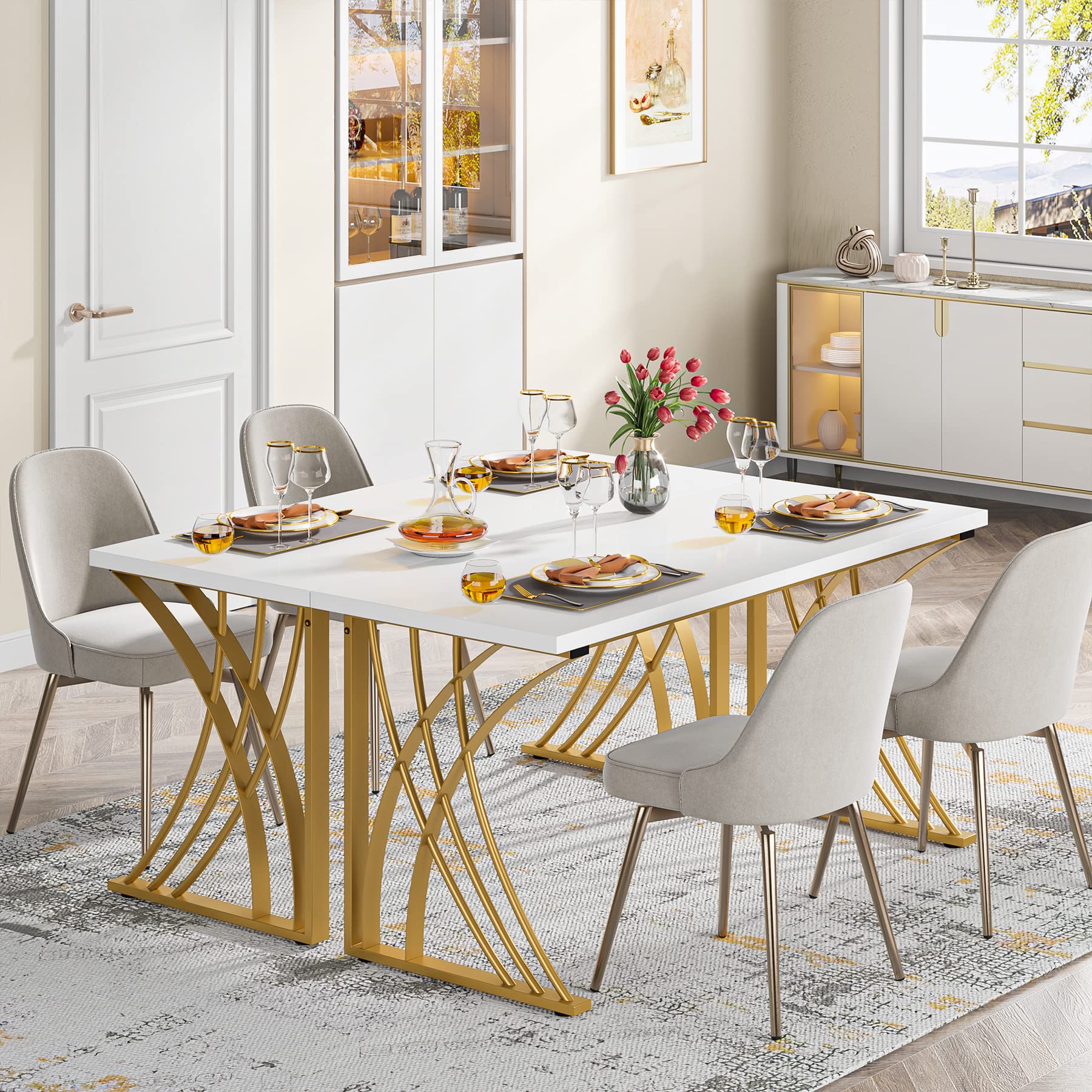 55" Modern Computer Desk White & Gold