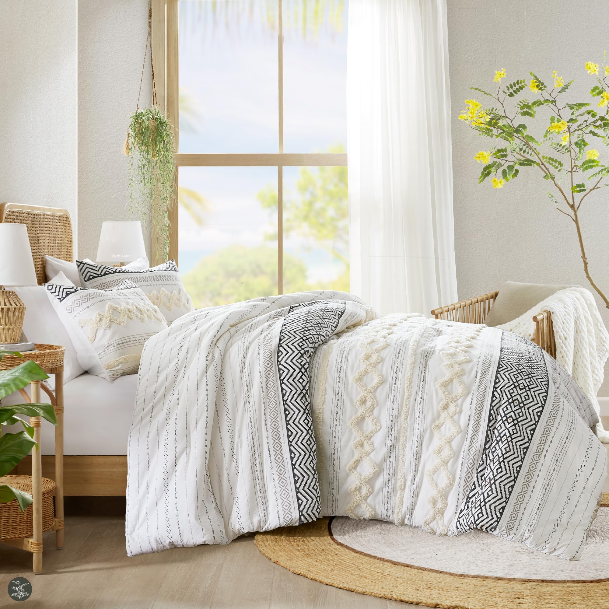 Farmhouse Comforter Set Full/Queen Ivory Striped Cotton 3-Piece