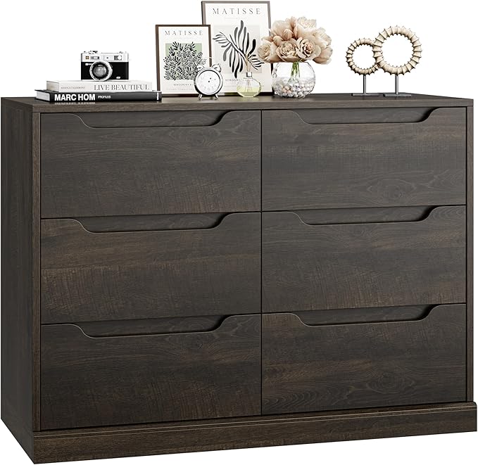 Modern 6 Drawer Dresser with Cut-Out Handles