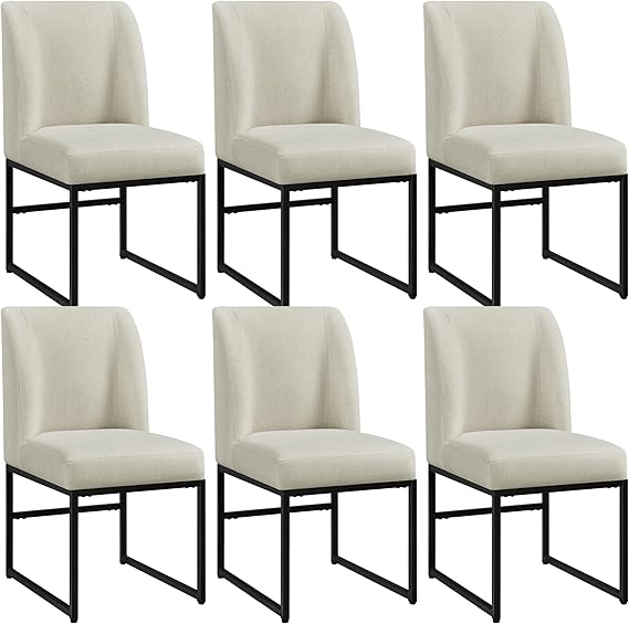 Upholstered Dining Chairs Set of 2 - Mid Back Padded Seat with Metal Legs