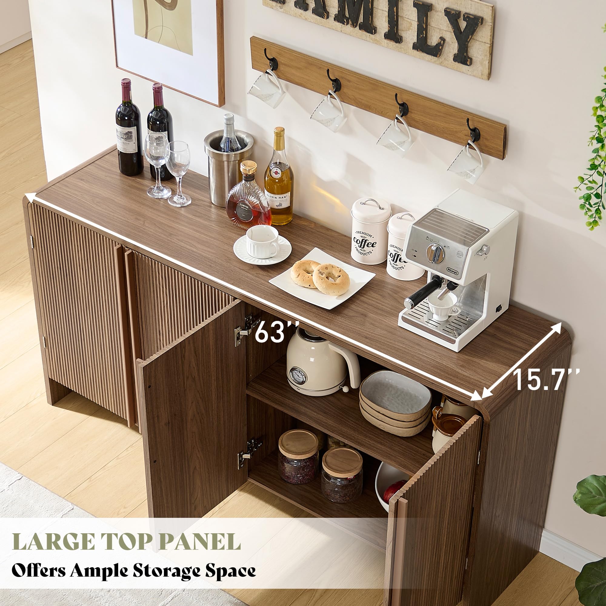 63" Fluted Sideboard Buffet Cabinet with Storage