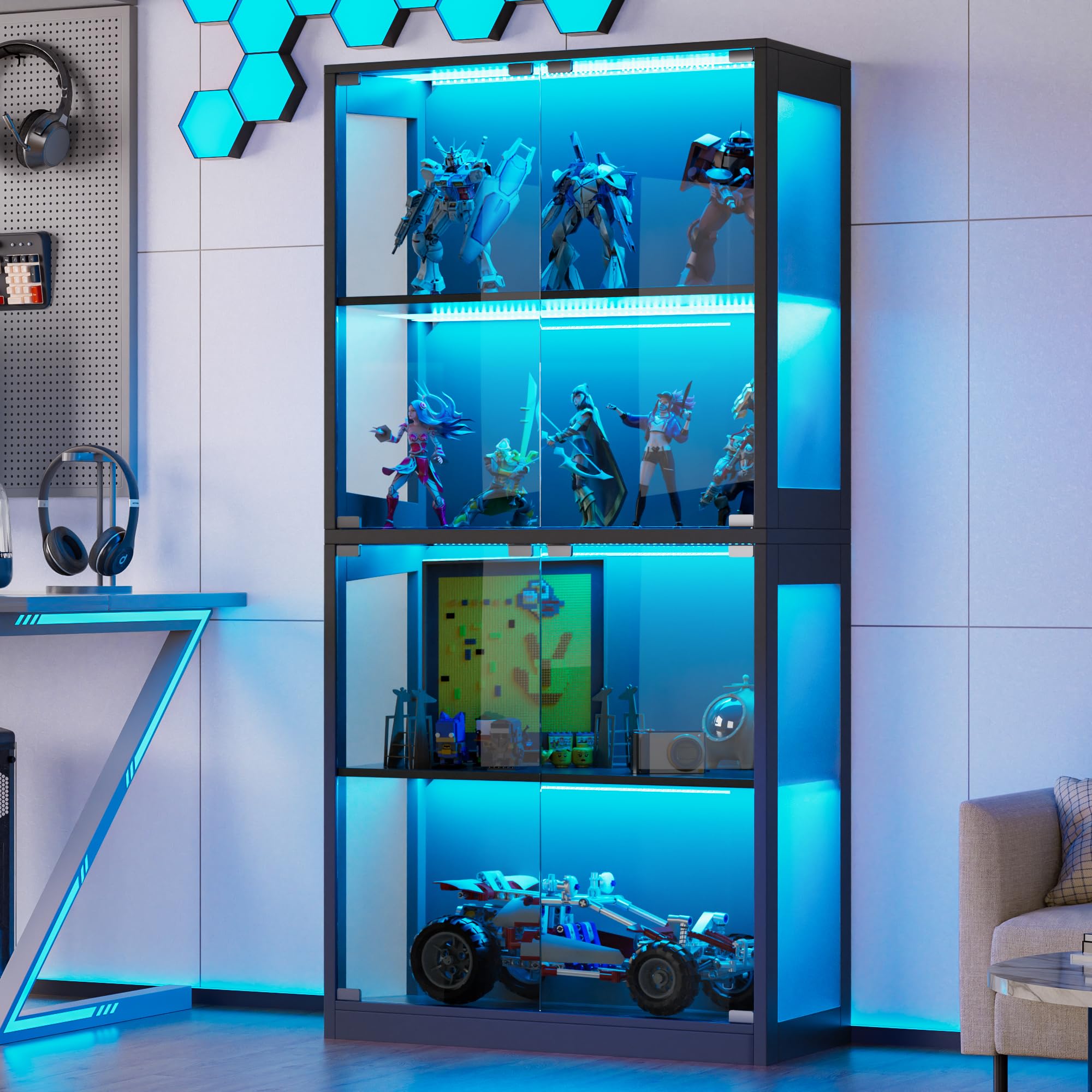 4-Tier Glass Display Cabinet with LED Lights