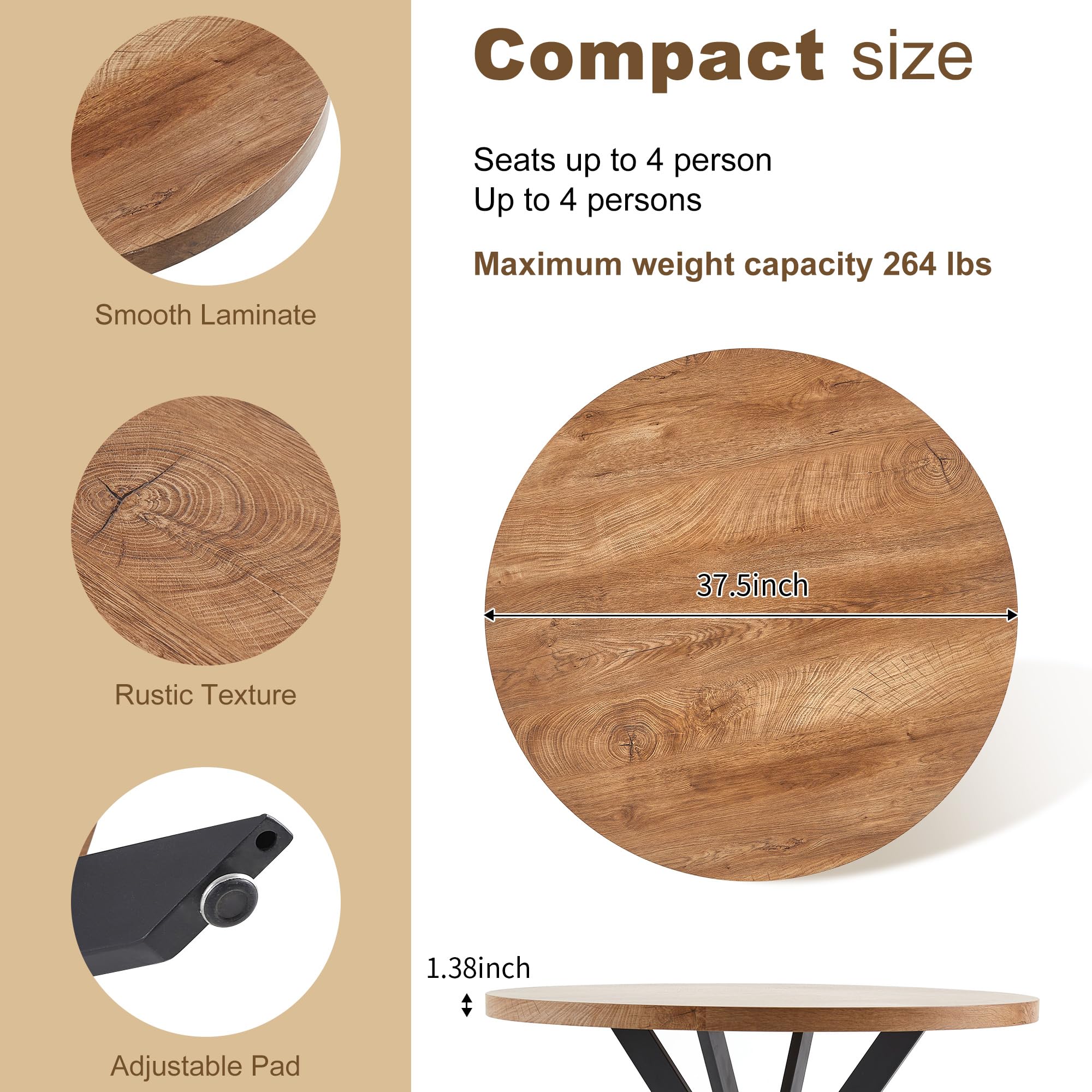 3 Pieces Breakfast Table Set for 2 - 37 Inch Round Dining Table with Dark Green Upholstered Chairs