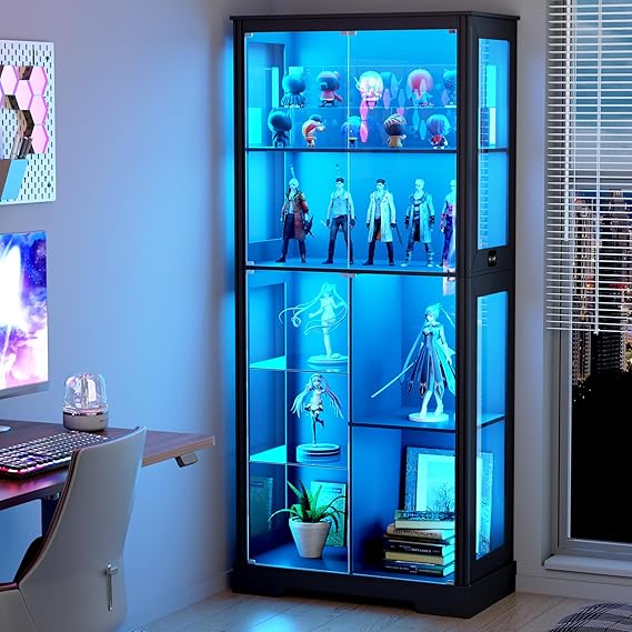 Display Cabinet with LED Lights and Glass Doors