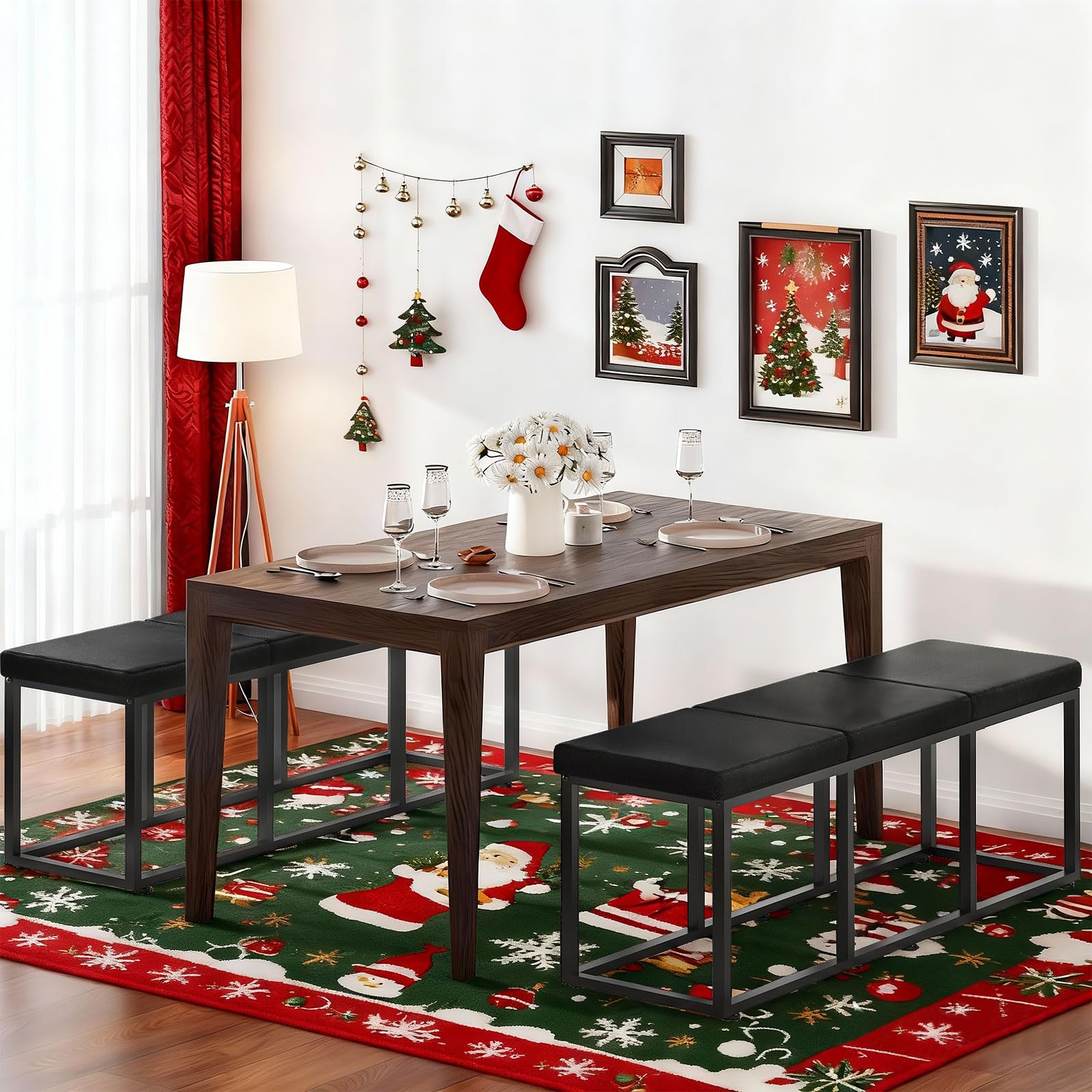 Dining Bench with PU Leather Upholstered Seat