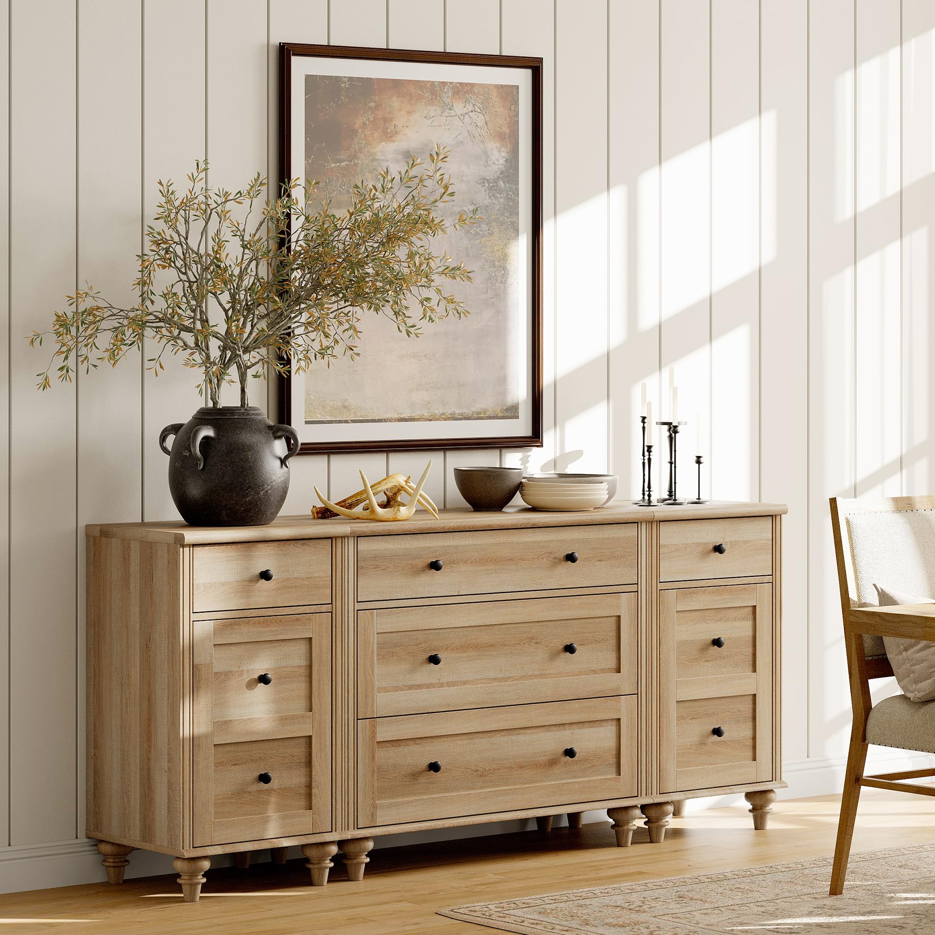 5-Drawer Dresser with Charging Station and Storage Cabinet