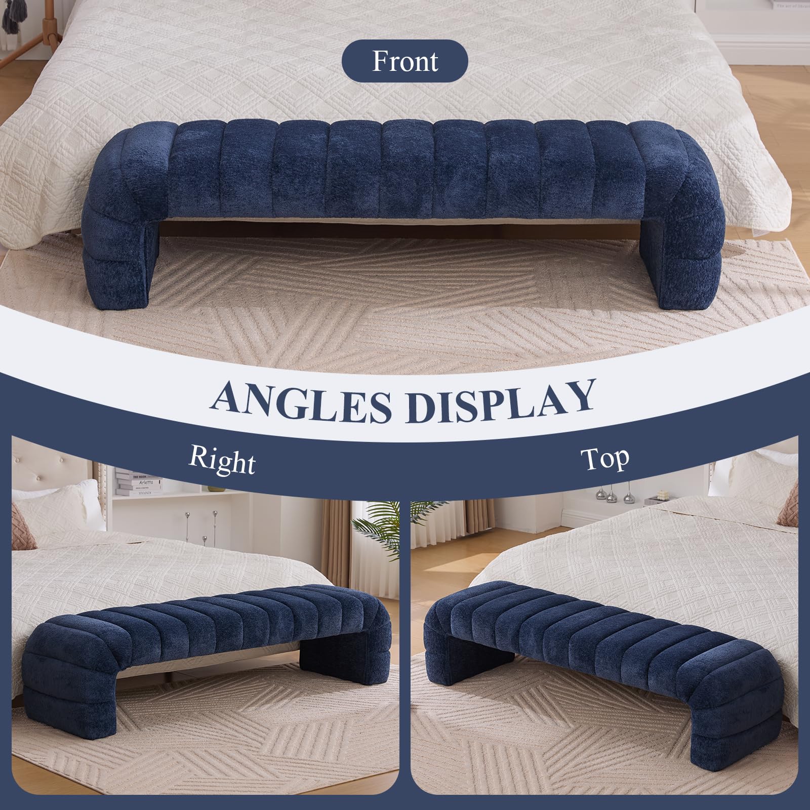 Ottoman Bench Navy Teddy Upholstered