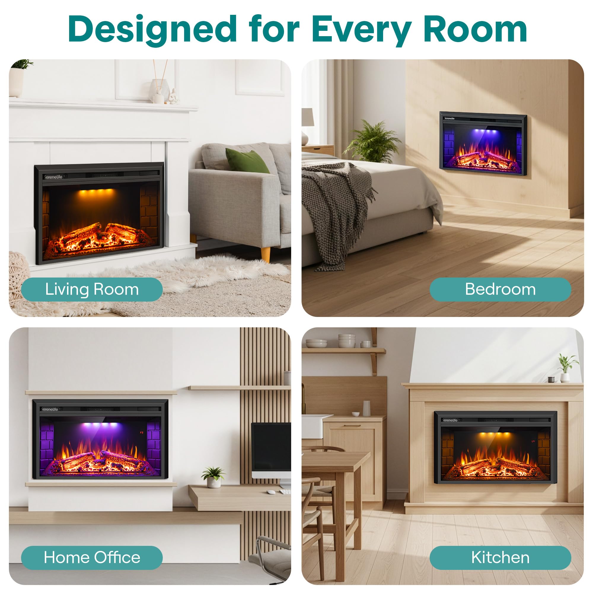 36" Smart Electric Fireplace with Heater