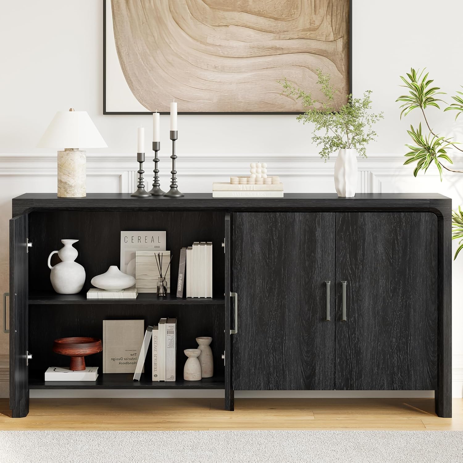 63" Buffet Cabinet with 4 Doors and Adjustable Shelves