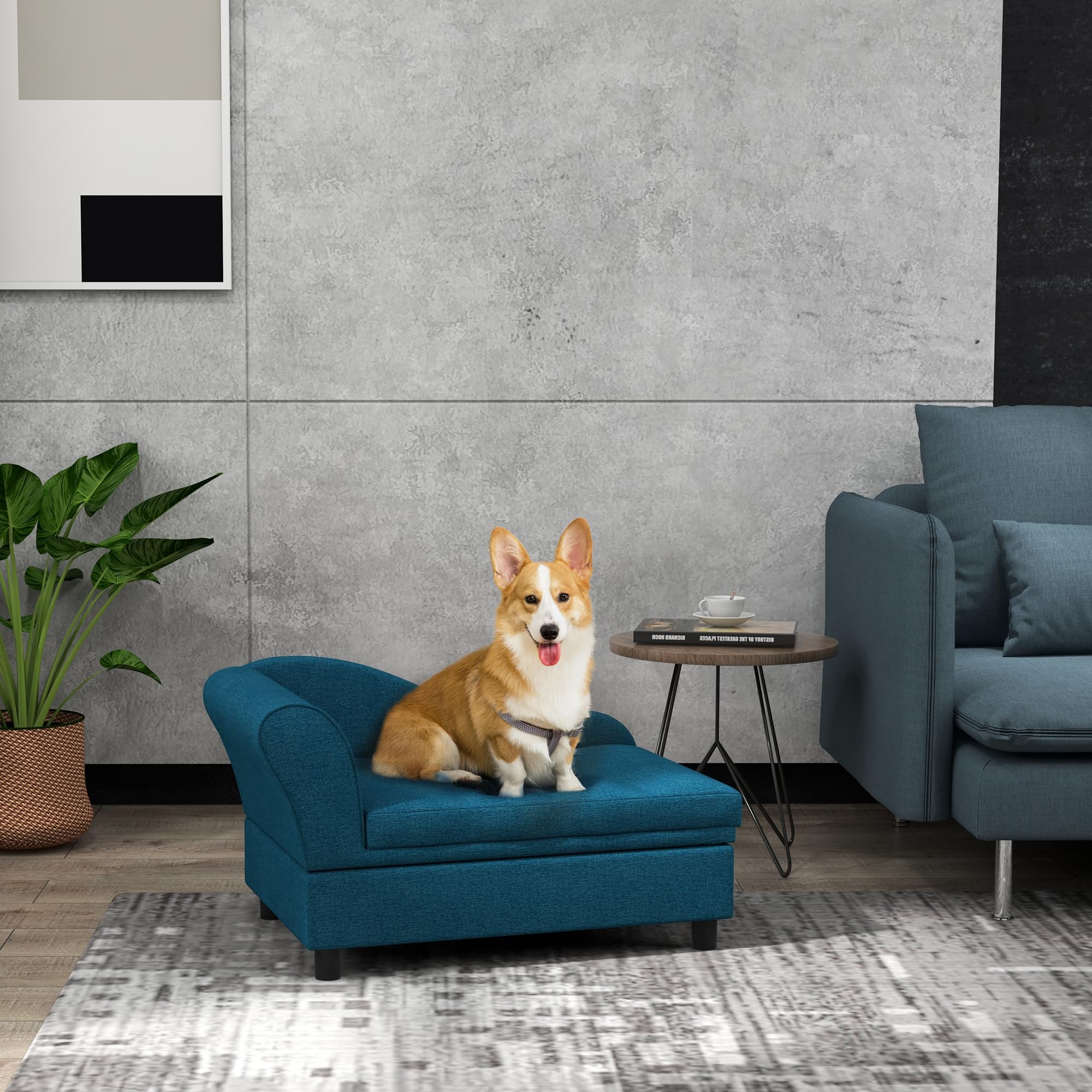Elevated Pet Sofa with Hidden Storage and Tufted Cushion