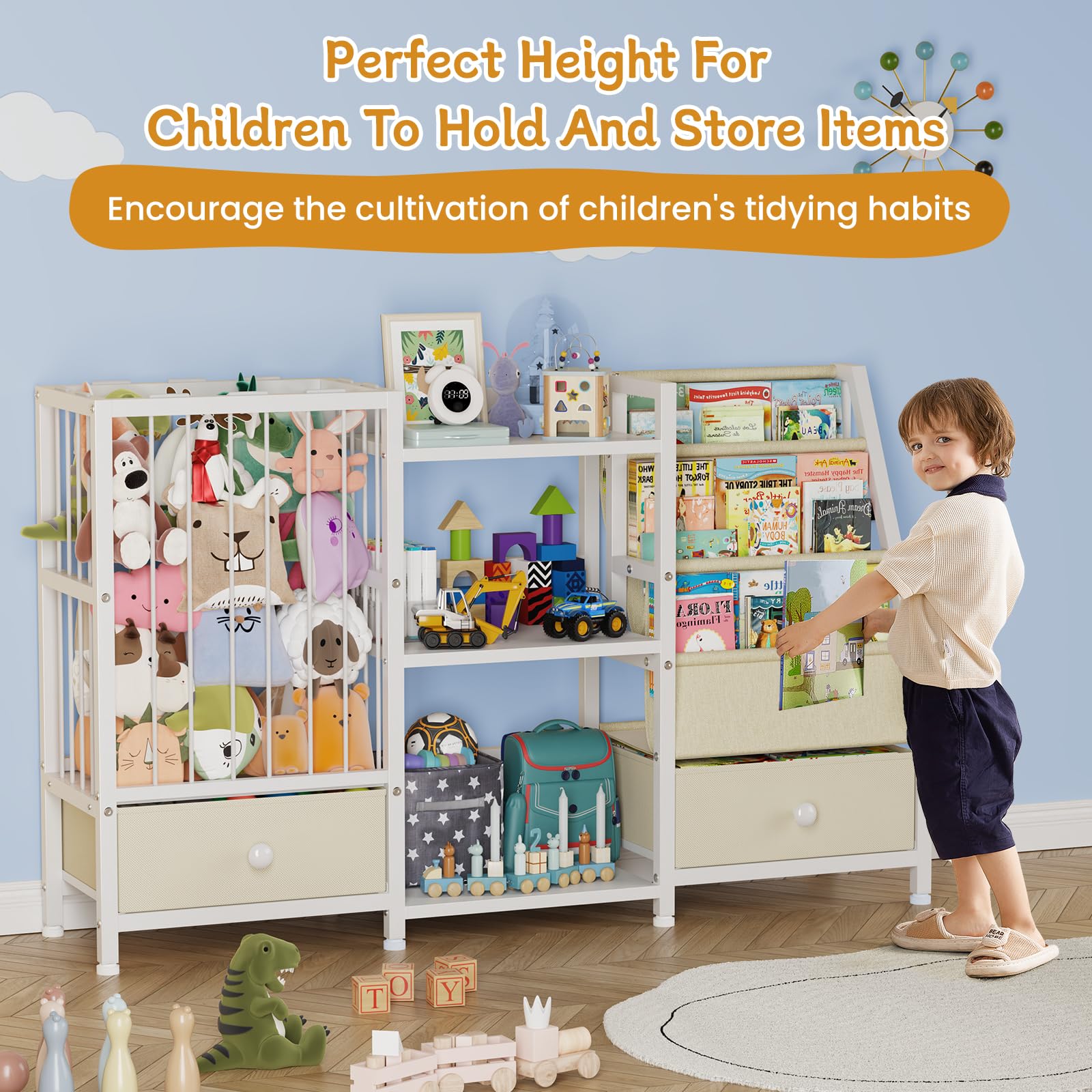 Montessori Kids Bookshelf with Toy Storage