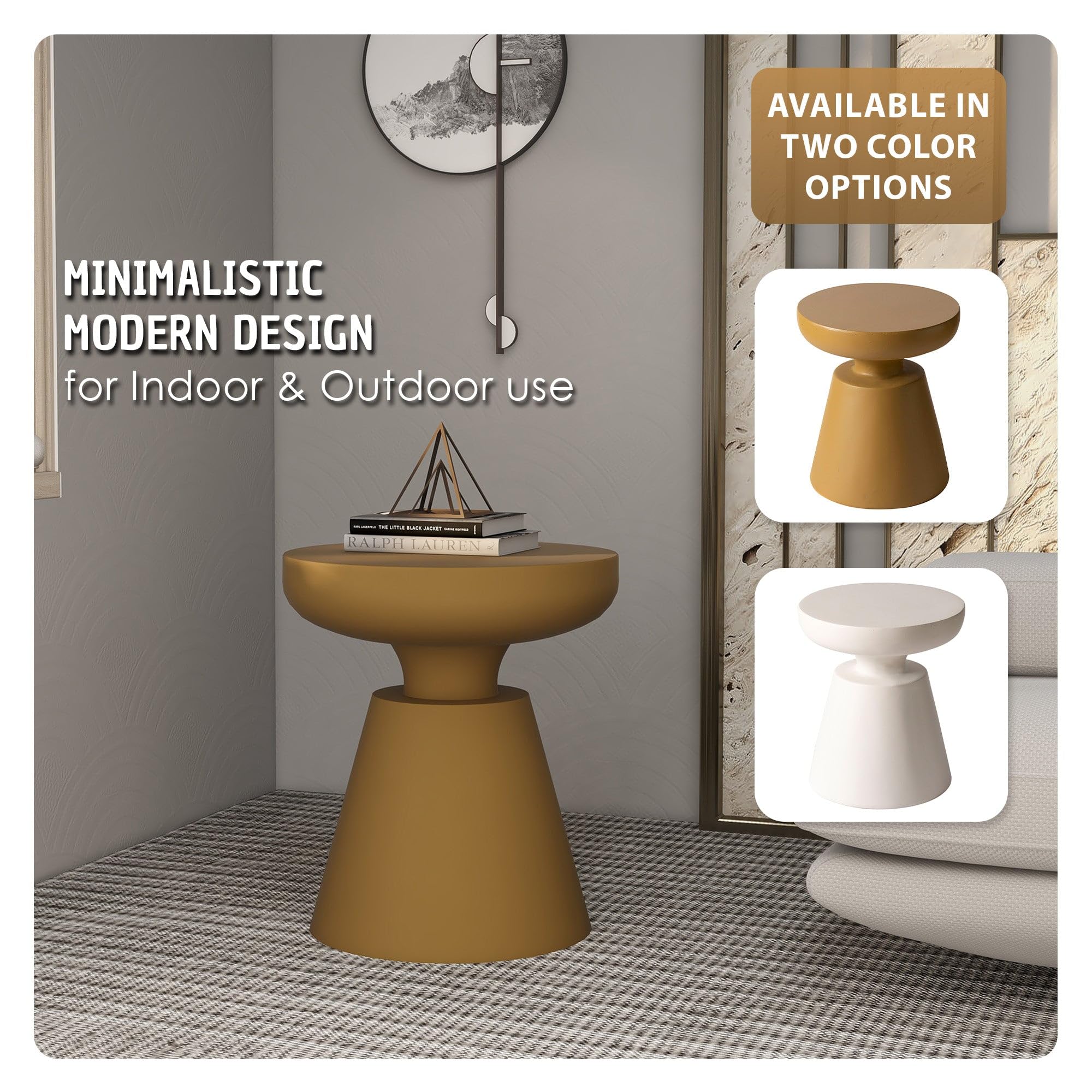 Round Fiberstone Side Table with Pedestal Base
