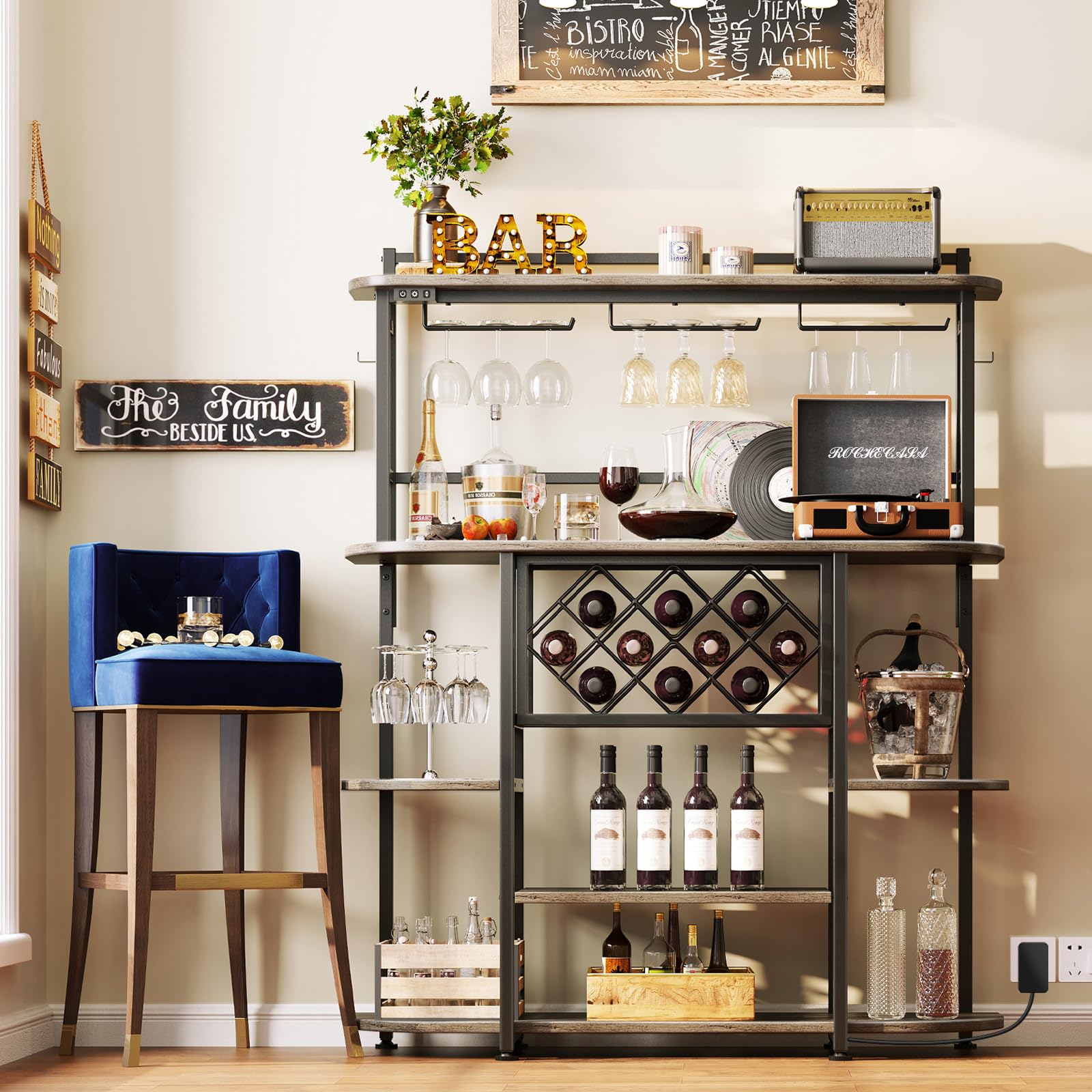 6-Tier Wine Rack with LED Light and Glass Holder