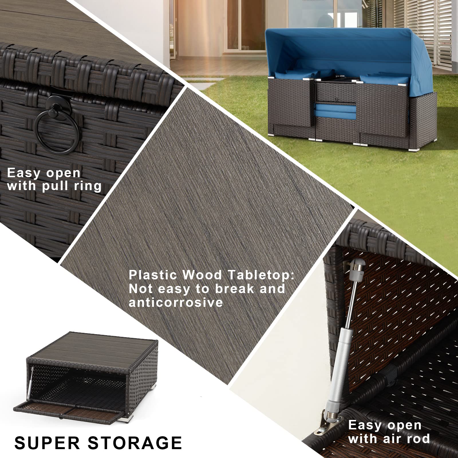 6-Piece Patio Sectional Sofa Set with Retractable Canopy