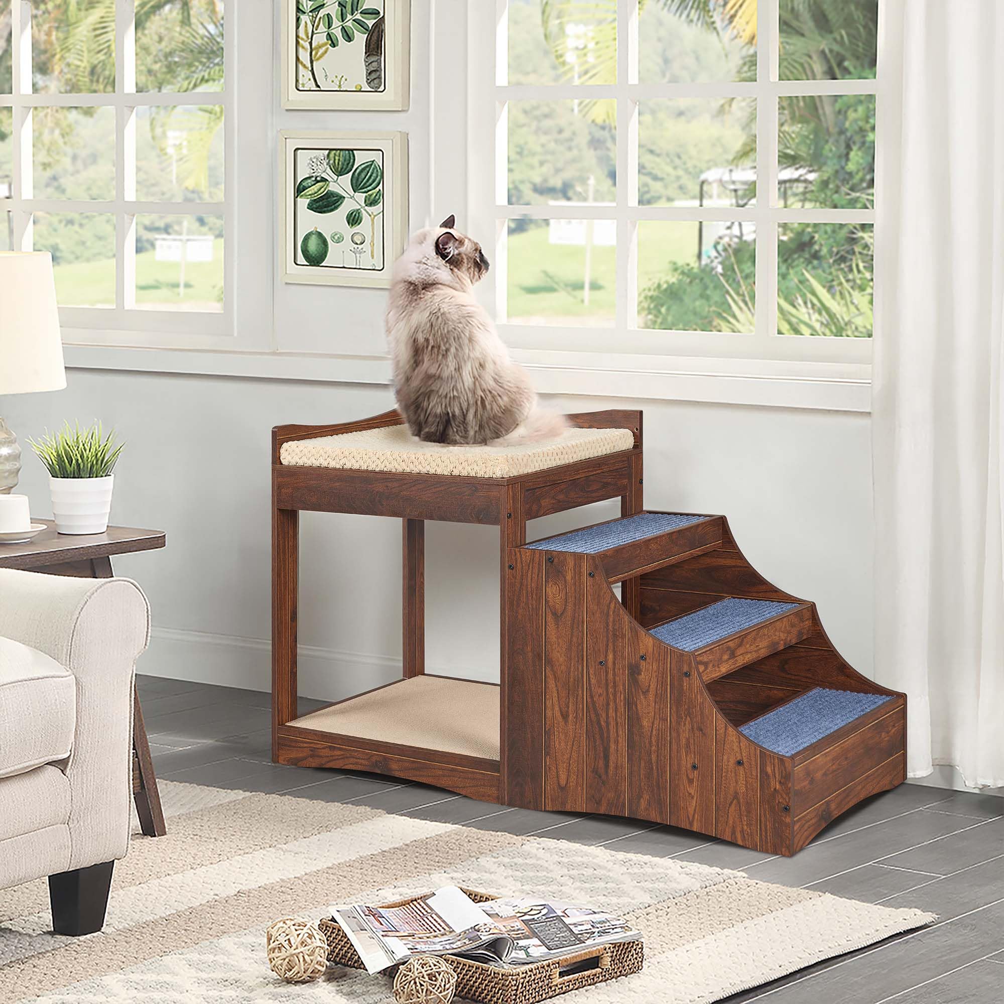 Pet Bunk Bed with Removable Steps for Dogs and Cats