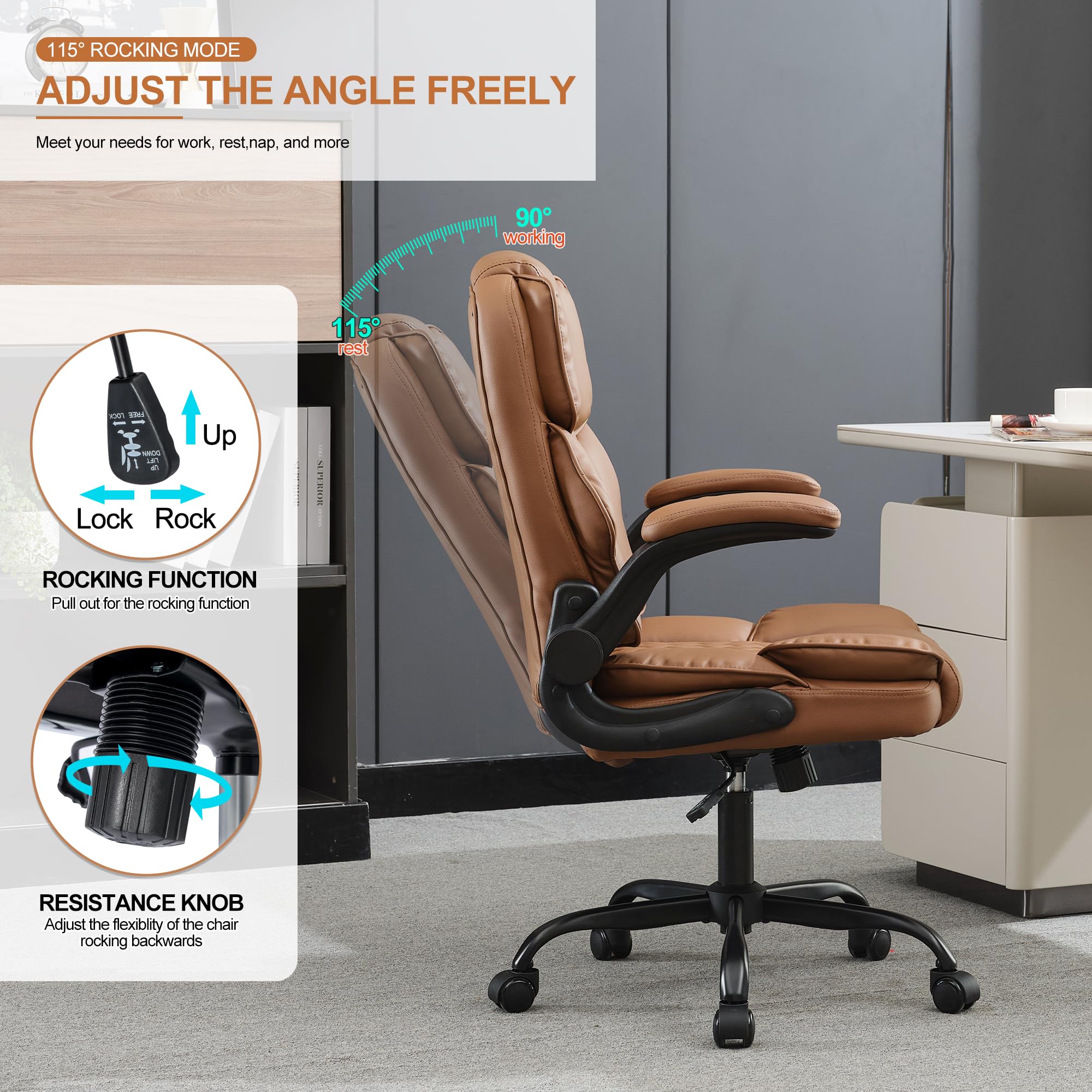 Executive Leather Office Chair with Flip-Up Arms