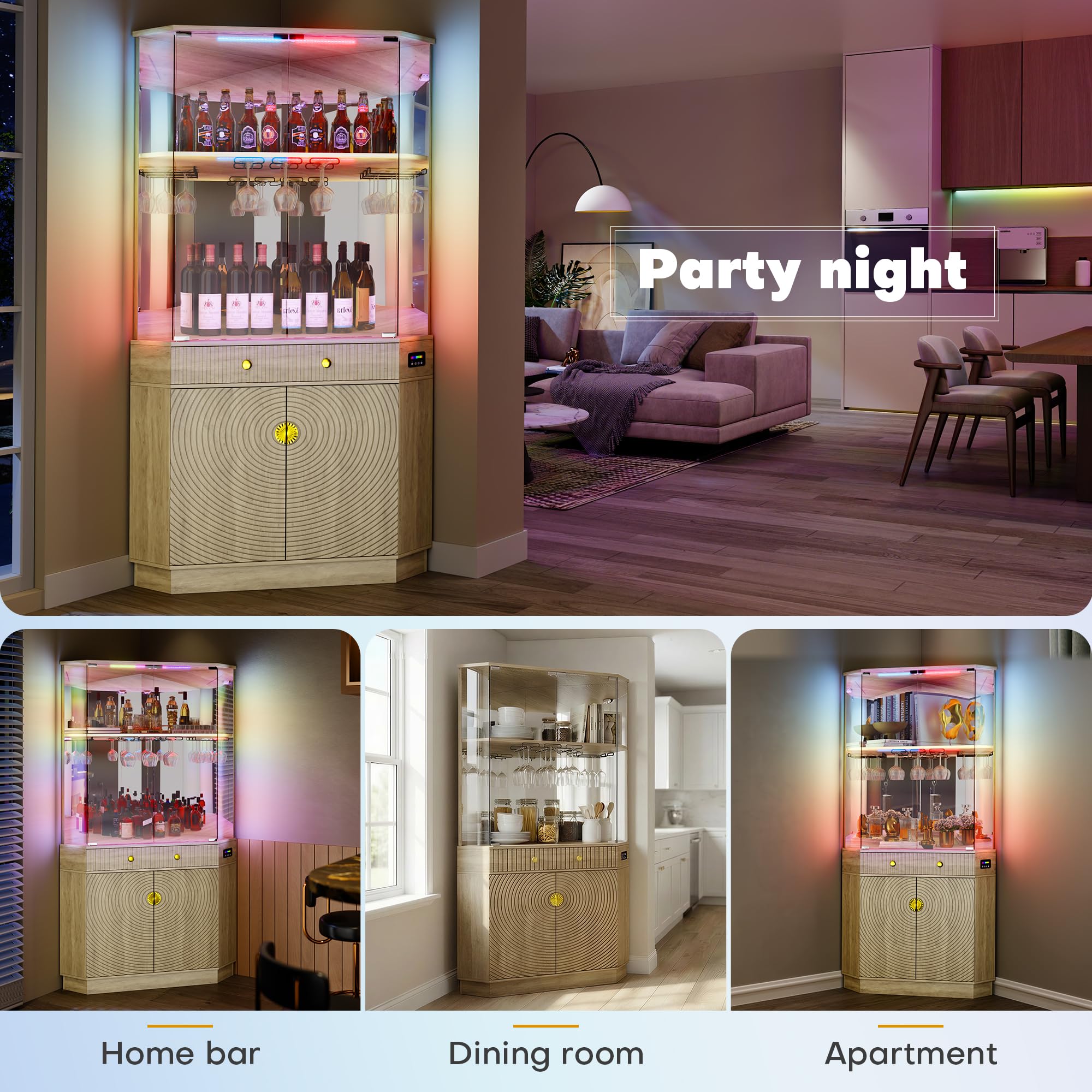 71" RGB LED Corner Bar Cabinet with Motion Sensor