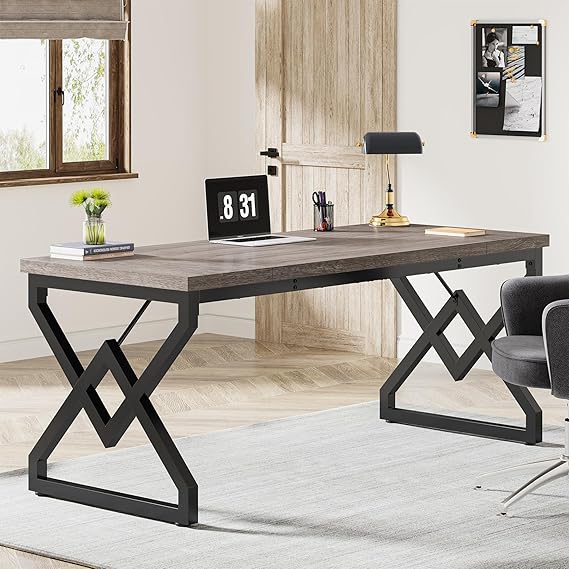 63-Inch Executive Desk with Metal Frame
