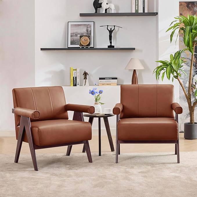 Black Leather Accent Chairs Set of 2
