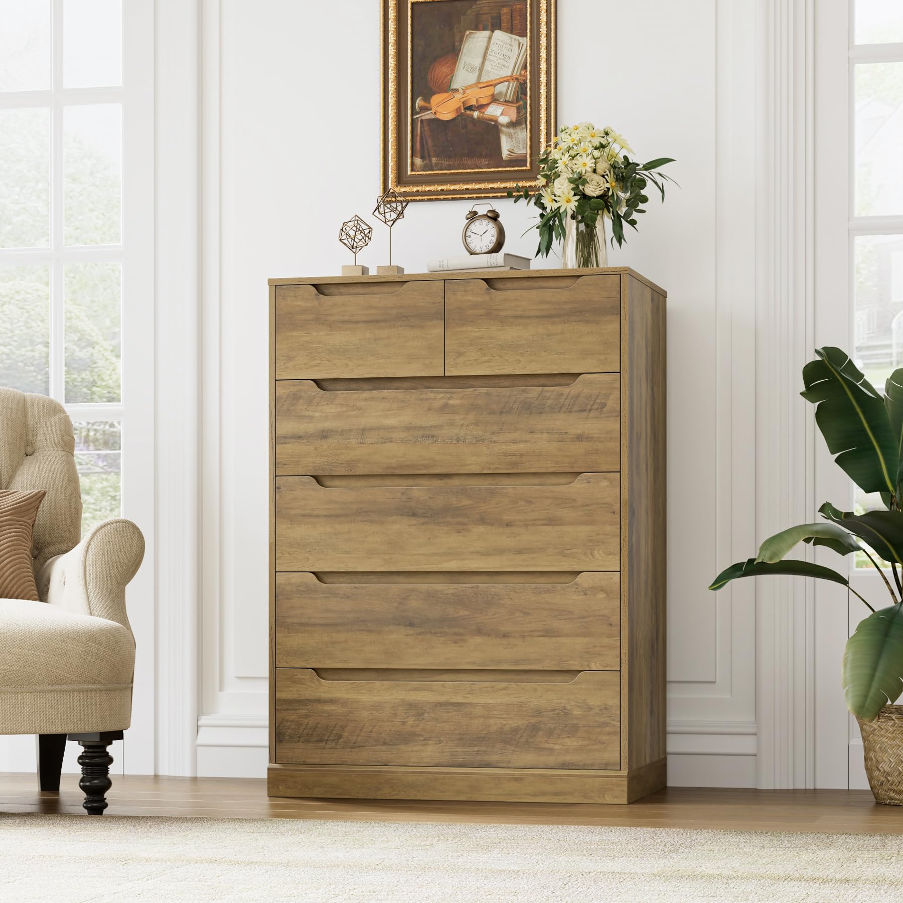 Modern 6 Drawer Dresser Tall Chest with Storage