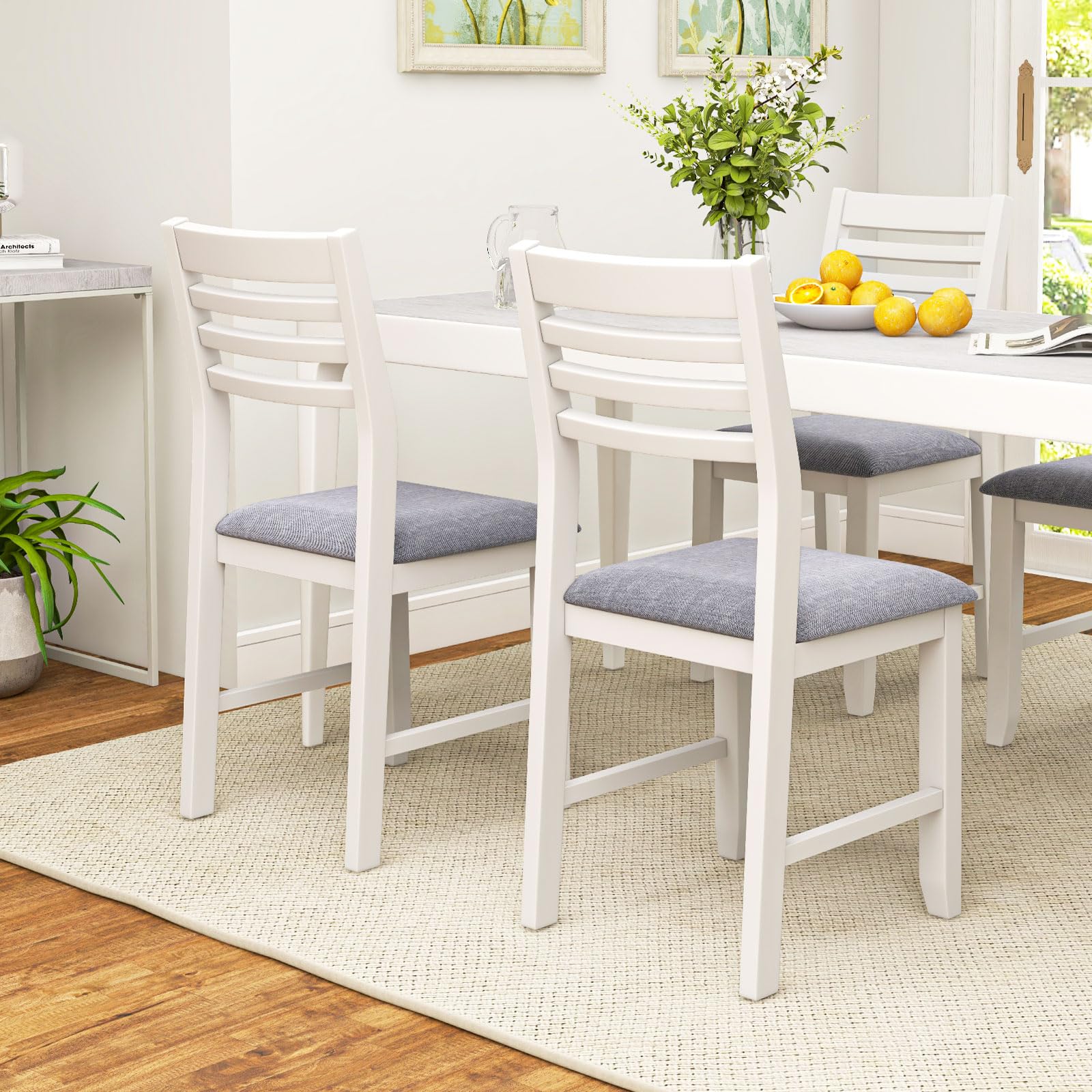Set of 2 White Upholstered Dining Chairs with Padded Seat