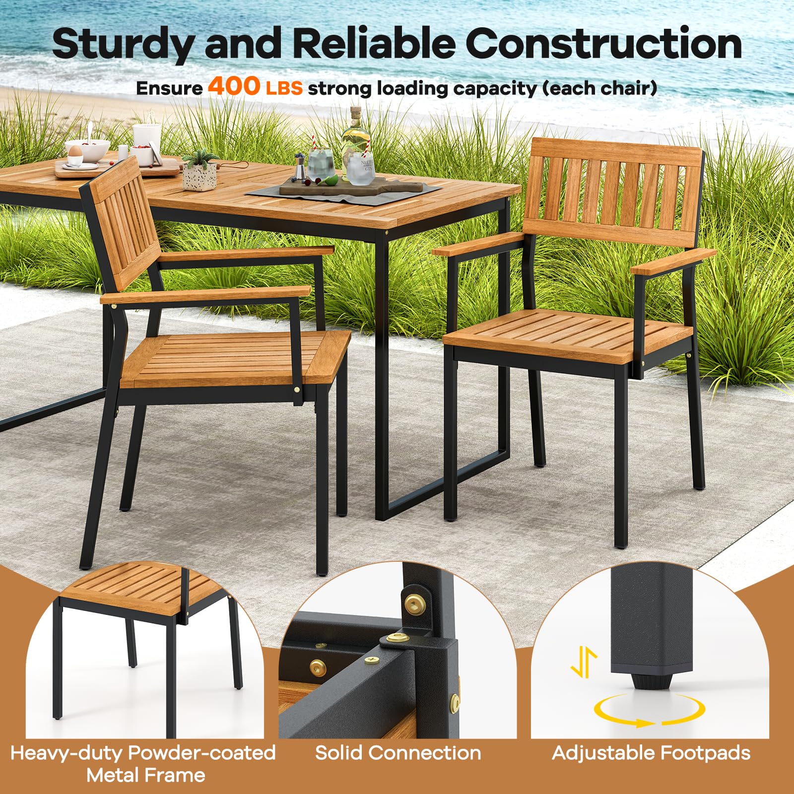 6-Piece Acacia Wood Outdoor Dining Set