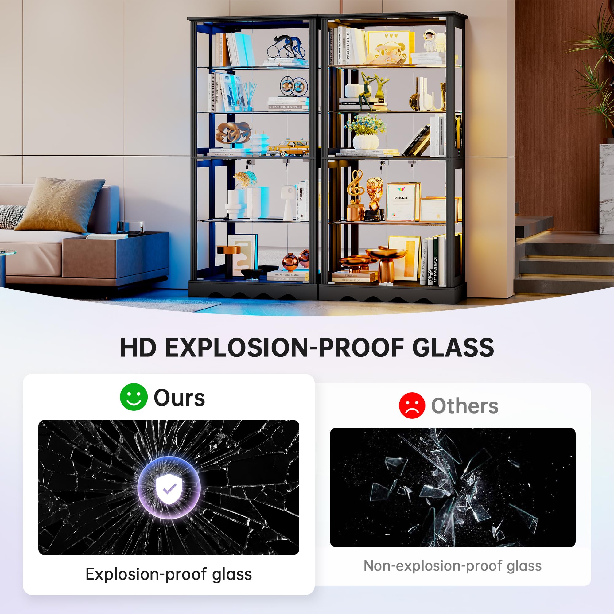 71" Display Cabinet with Glass Doors and RGB Lights