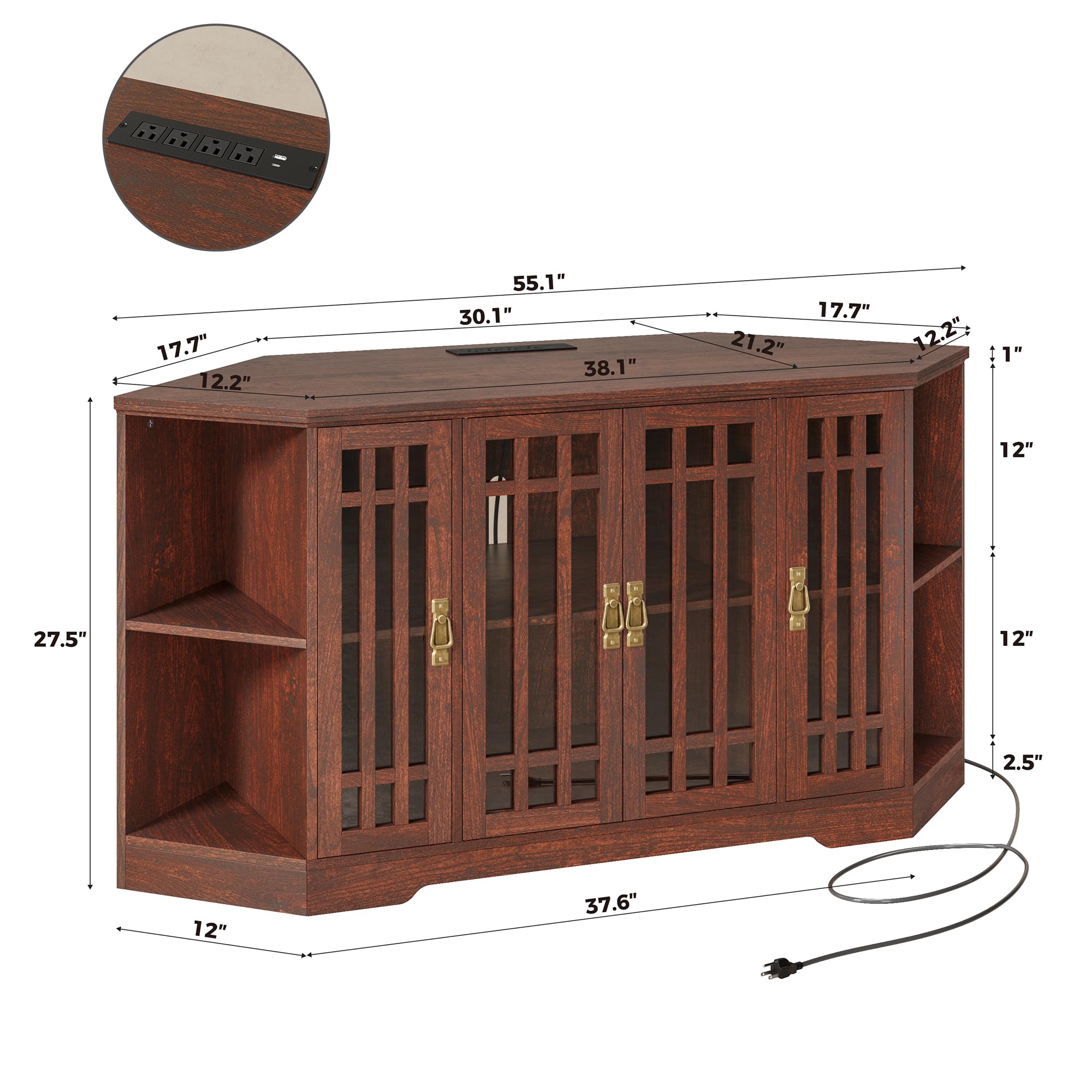 Corner TV Stand with Power Outlet and Storage