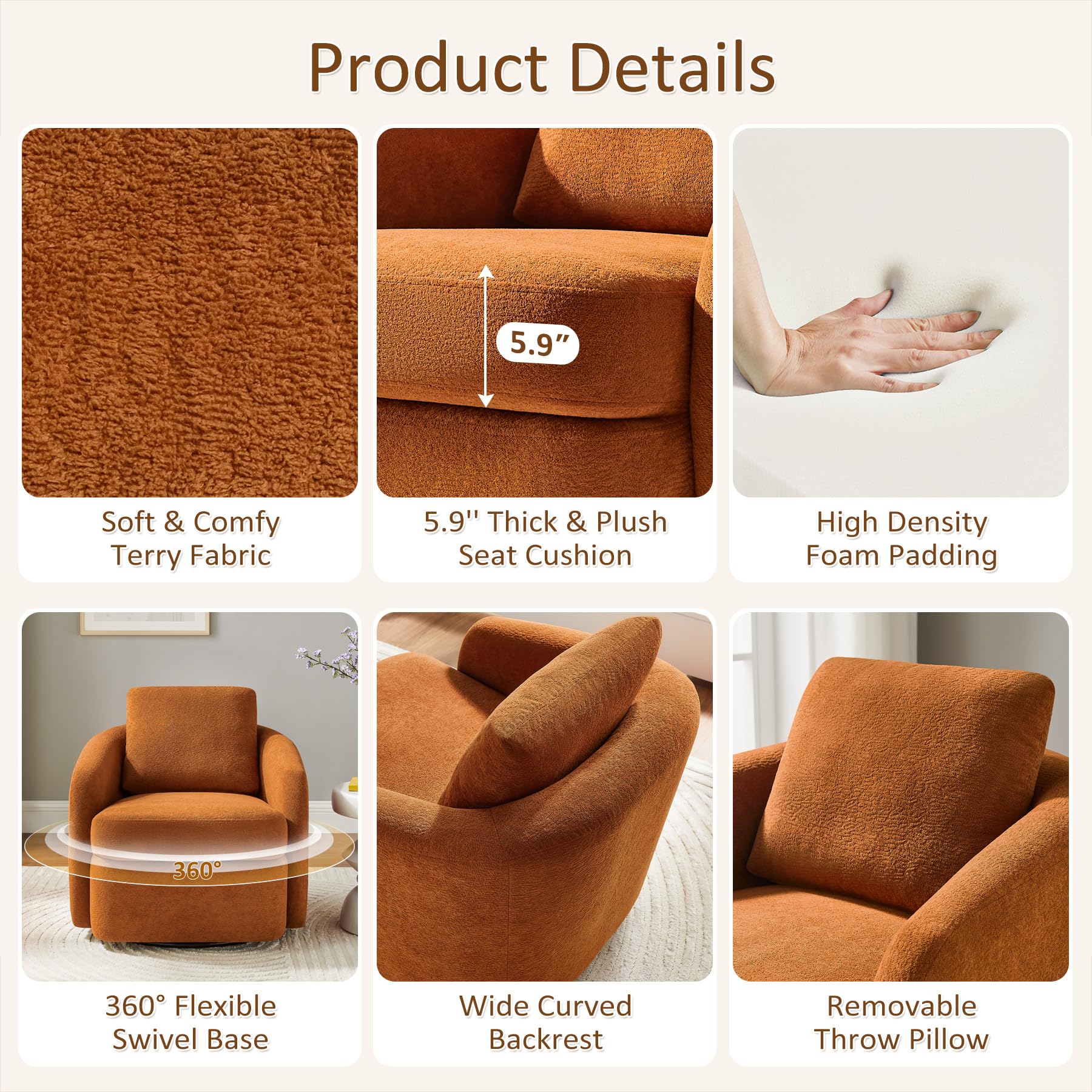 360° Swivel Barrel Chair with Throw Pillow