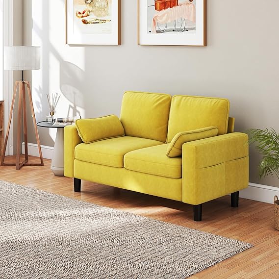 Modern Yellow Loveseat Sofa with Removable Cover