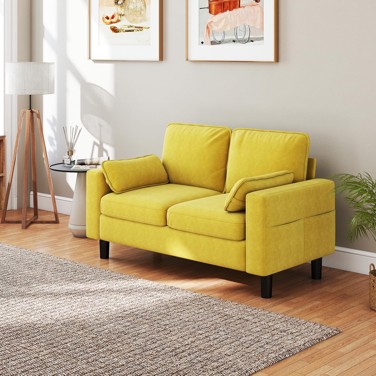 Modern Yellow Loveseat Sofa with Removable Cover