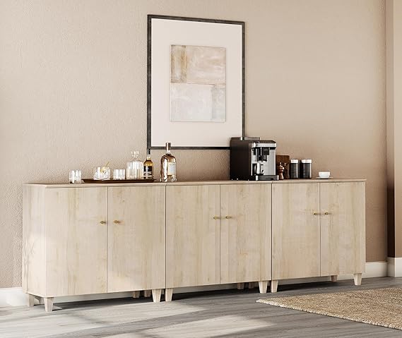 70.8" Oak Brown Buffet Cabinet with 4 Doors