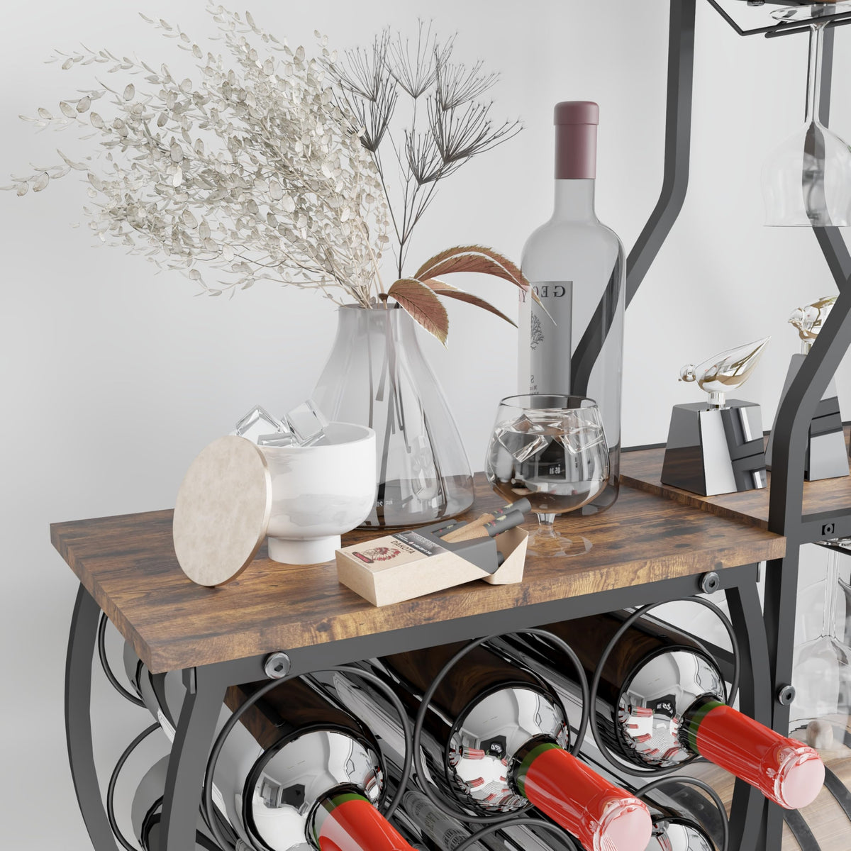 5-Tier Wine Rack with Glass Holder