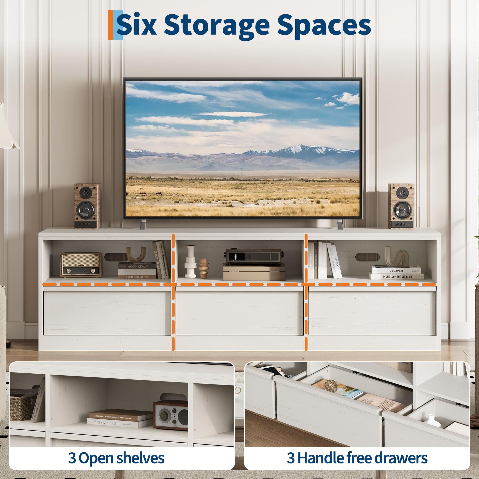 70 Inch TV Stand with Storage Drawer and Open Shelves